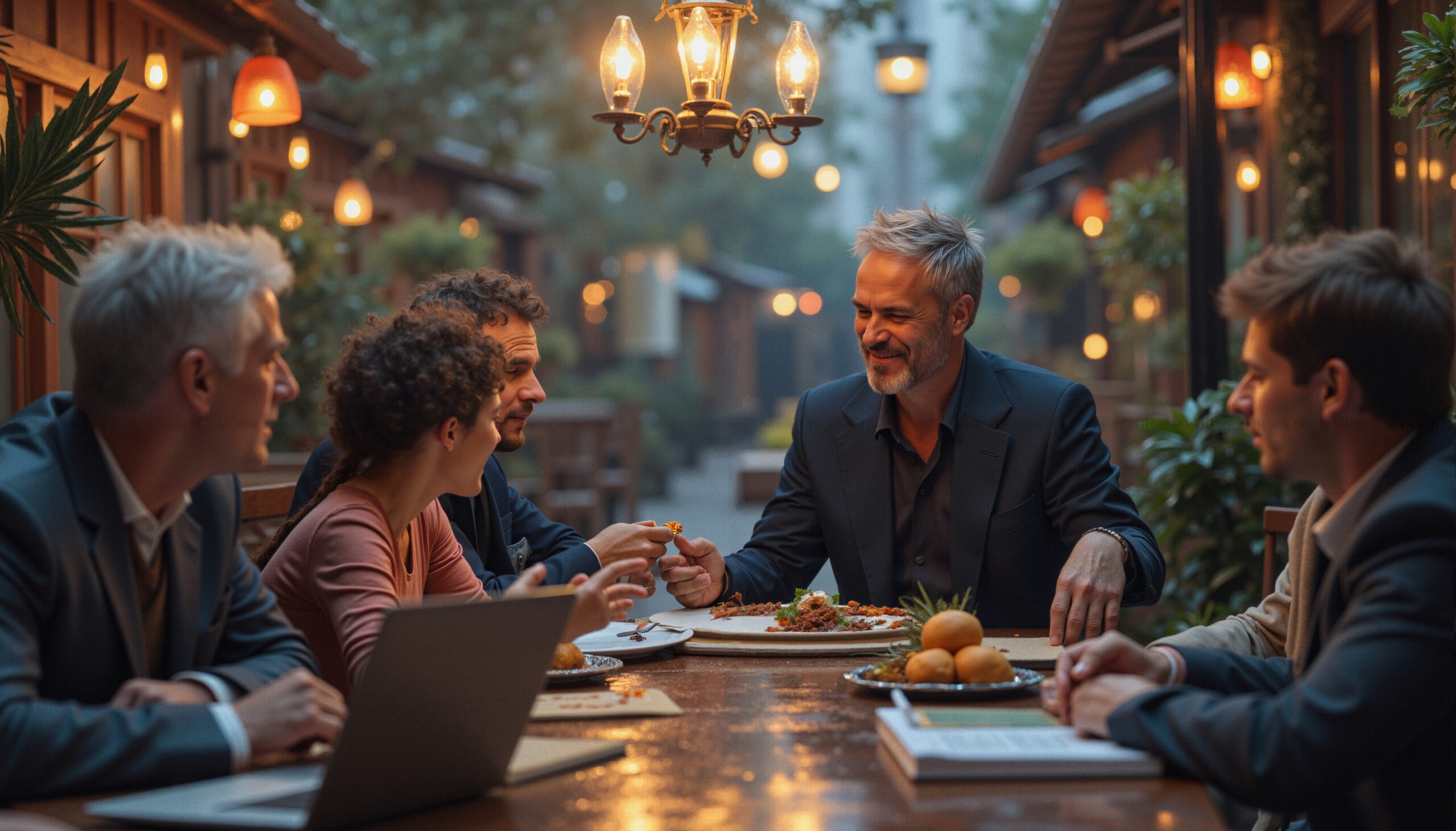Business Dinner Under Evening Lights