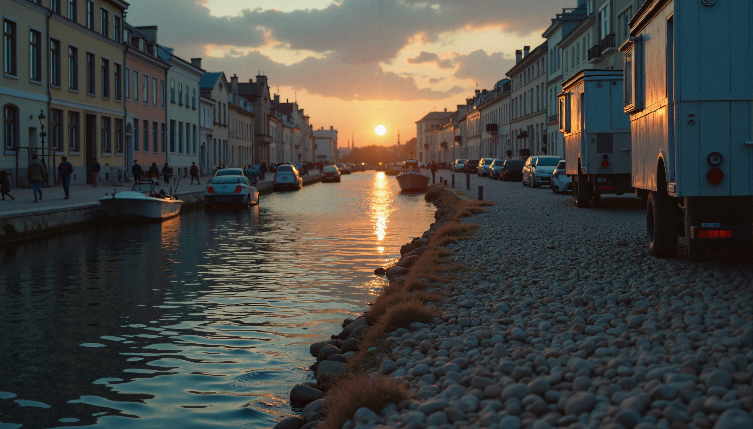 Sunset Over Charming City Canal