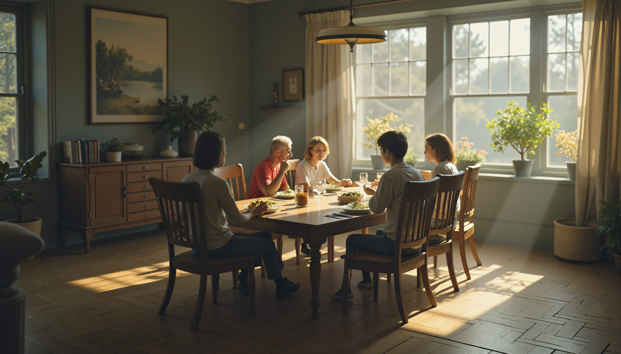 Family Dining in Sunlit Room