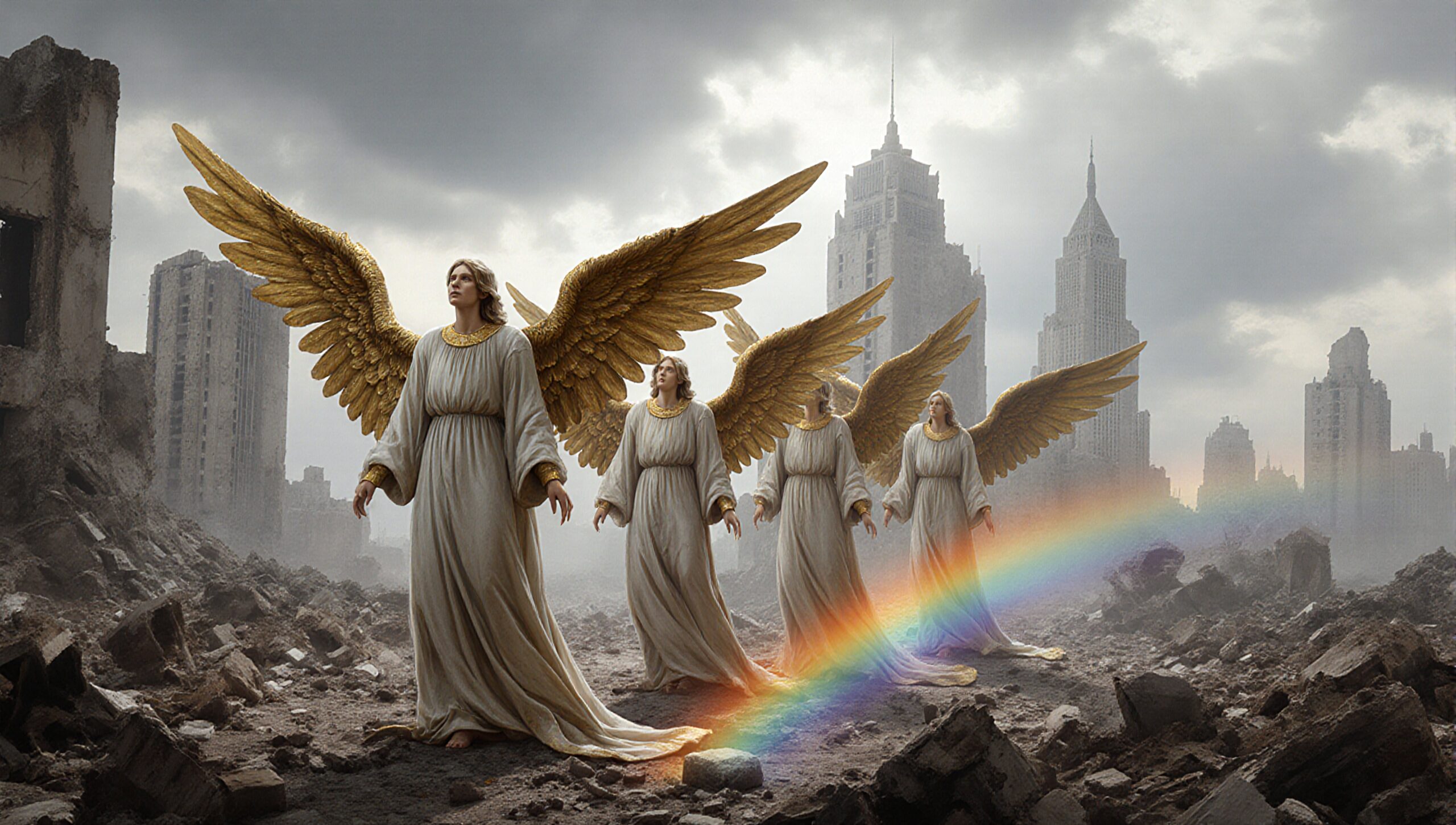 Celestial Beings Amidst Urban Ruins