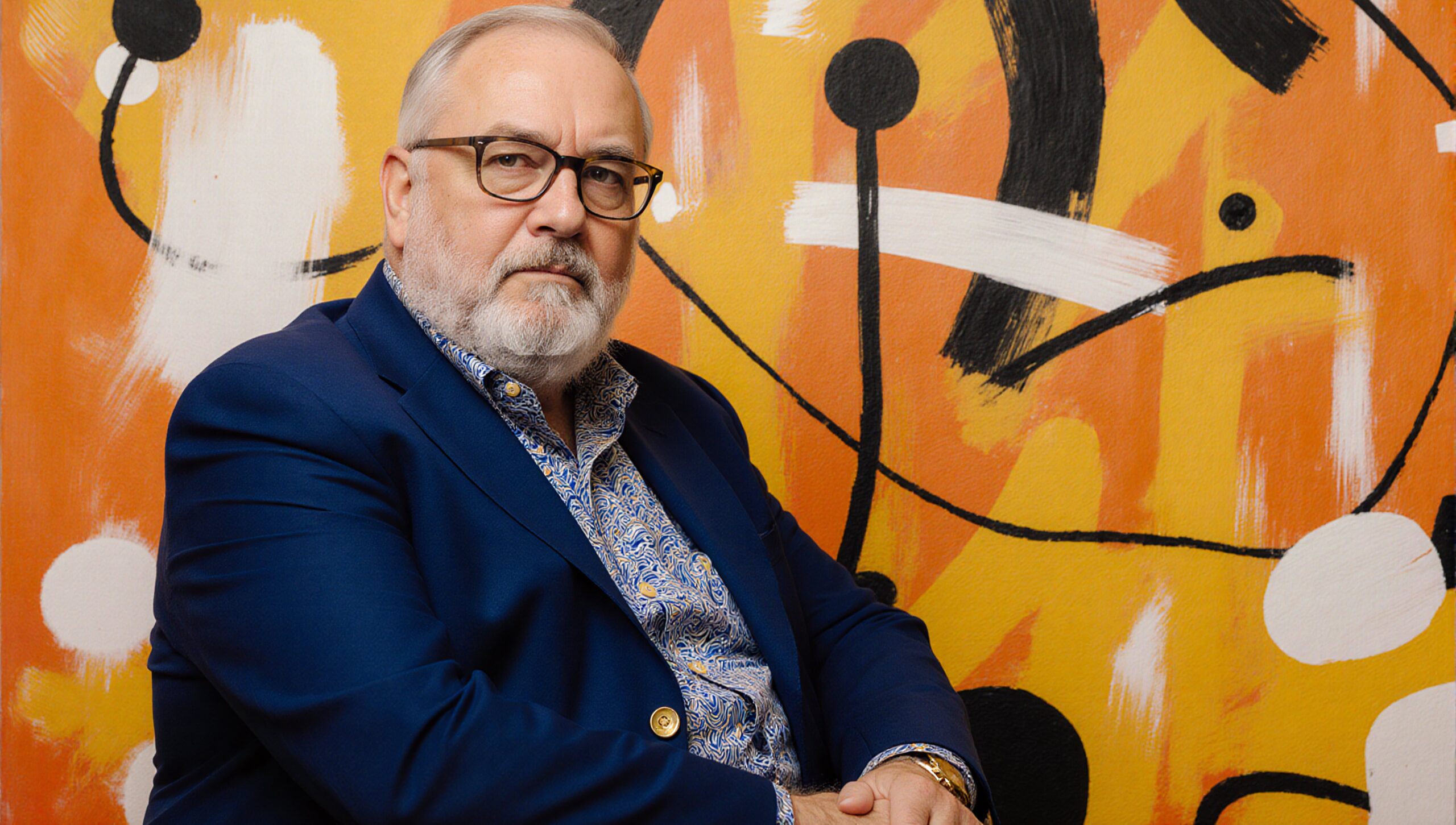 Elderly Man with Abstract Art