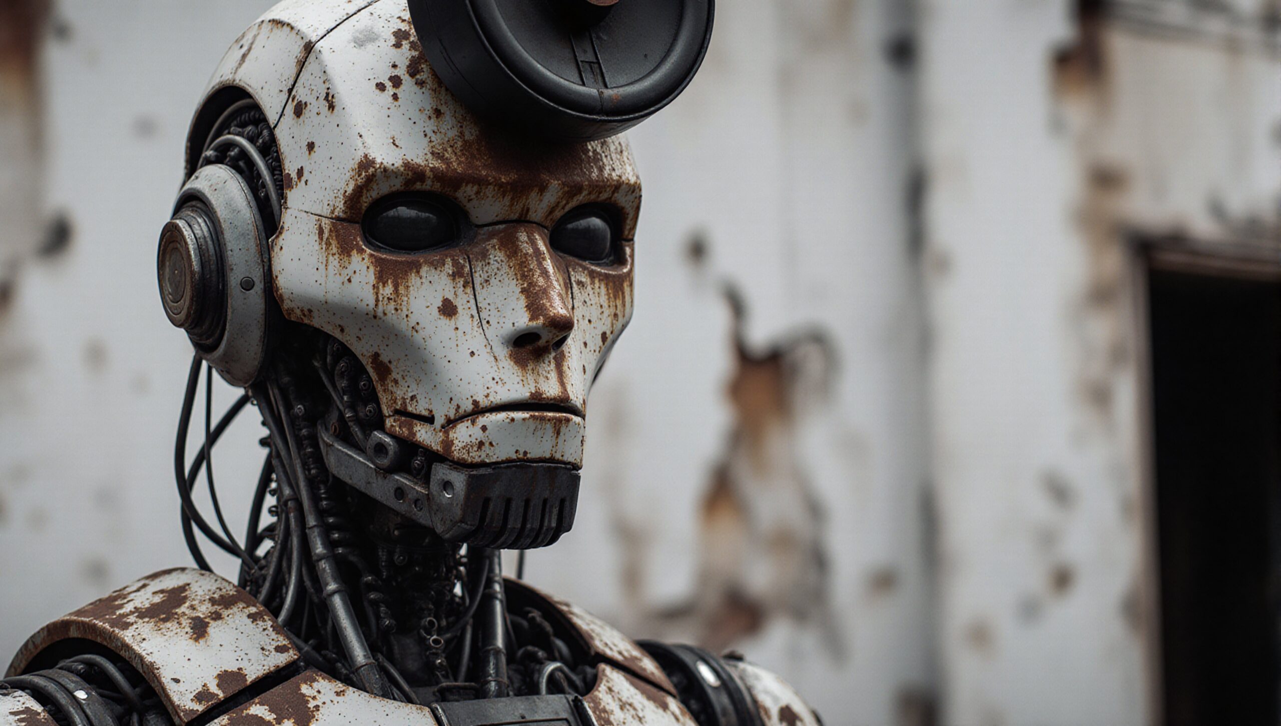 Rusted Robot Stands Silent Vigil