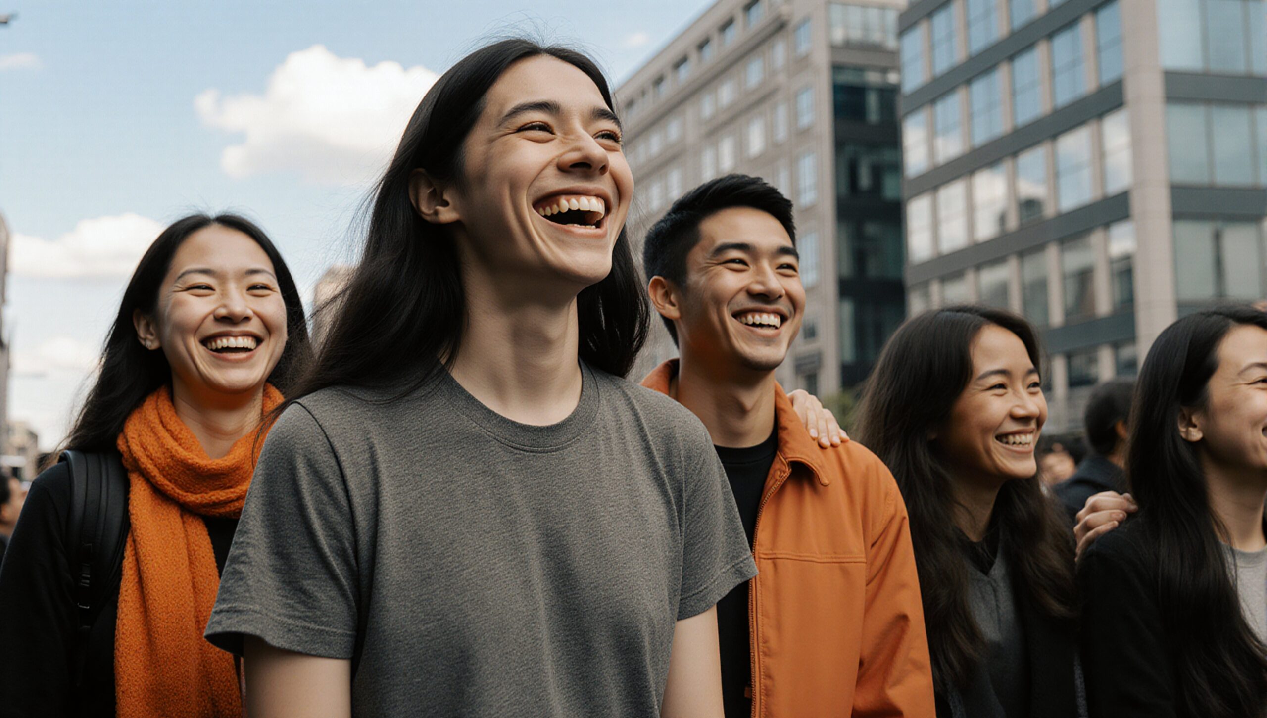 Joyful Friends in Urban Setting