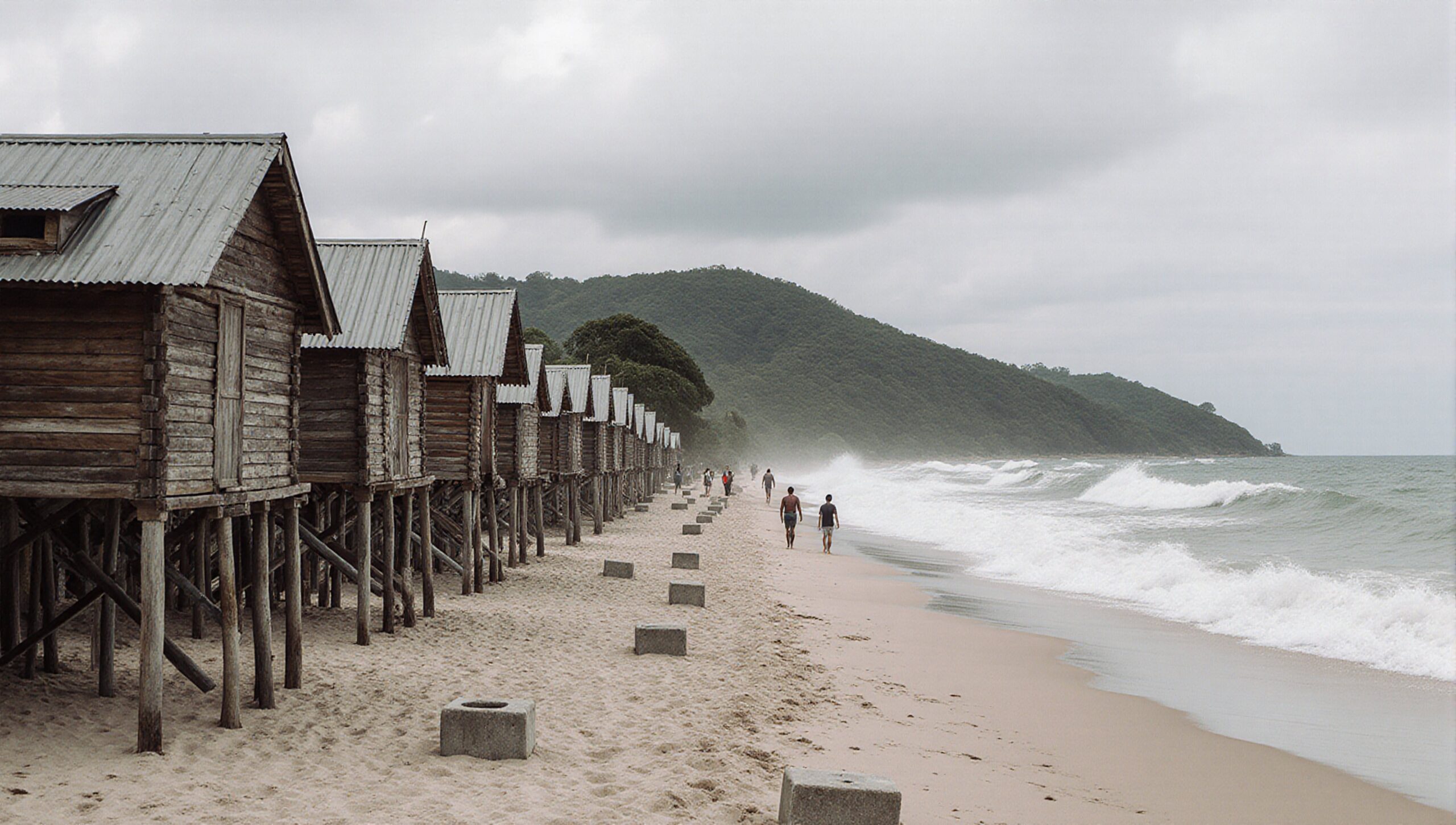 Rustic Beachfront Huts and Waves