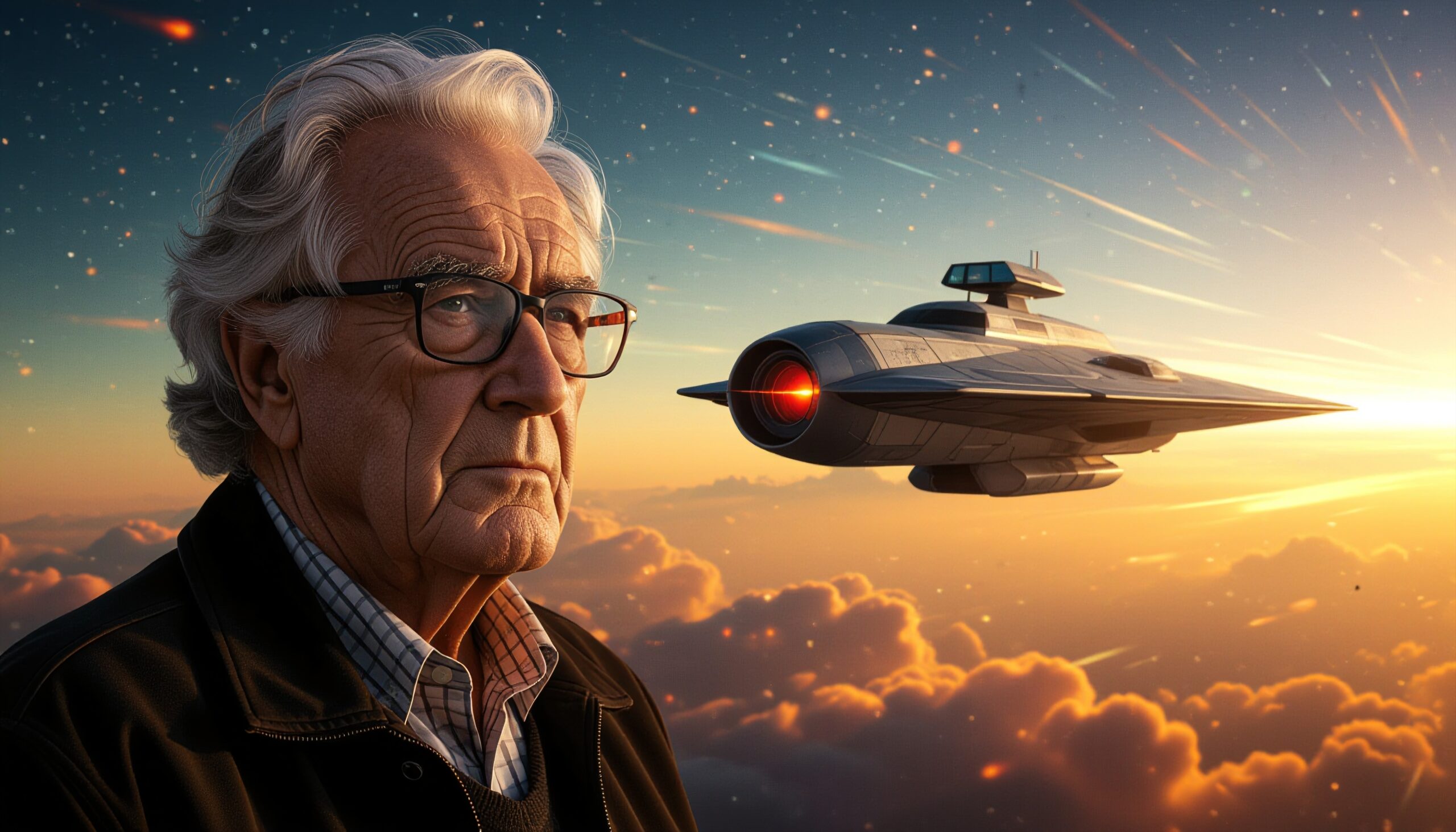 Elderly Man and Spacecraft