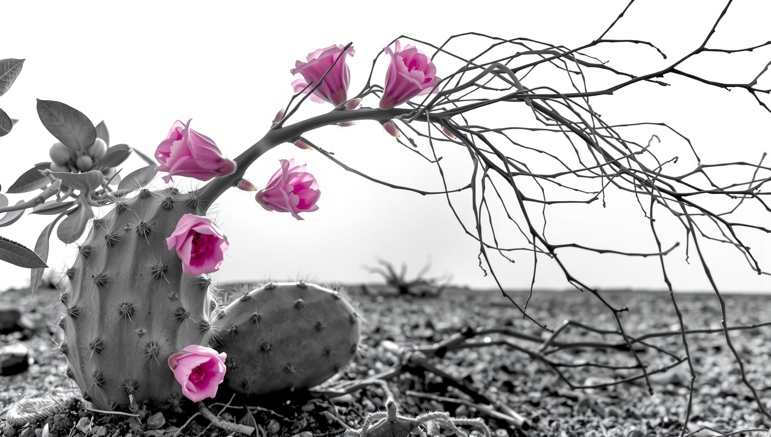 Cactus Blooms in Desolate Desert