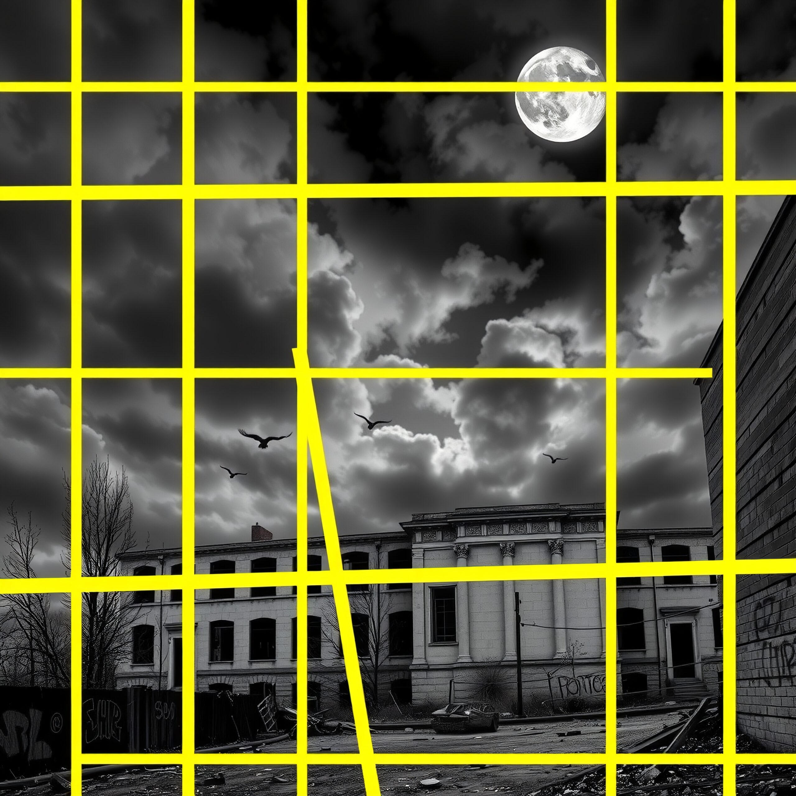 Haunting Urban Nightscape with Grid