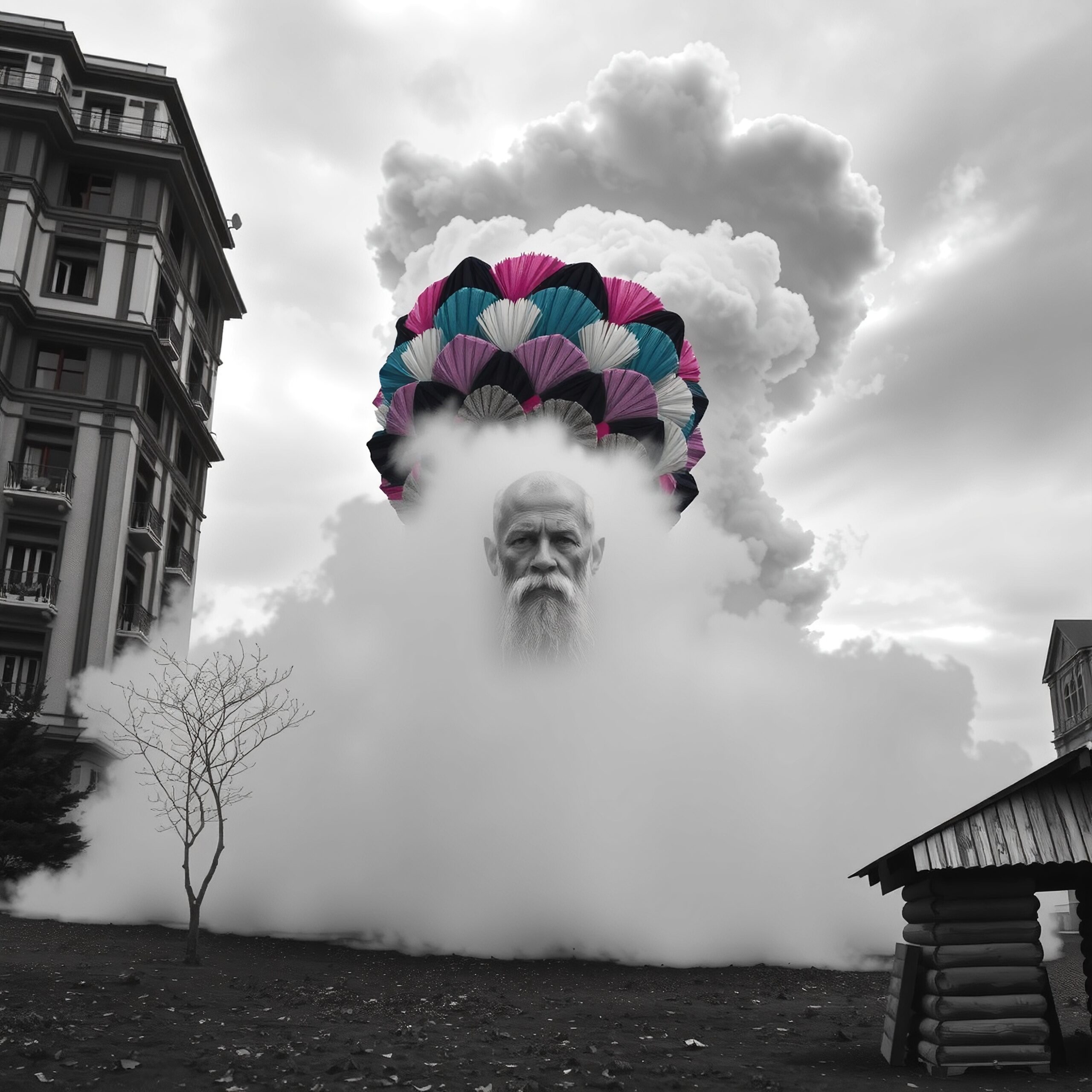 Surreal Clouds with Colorful Umbrellas