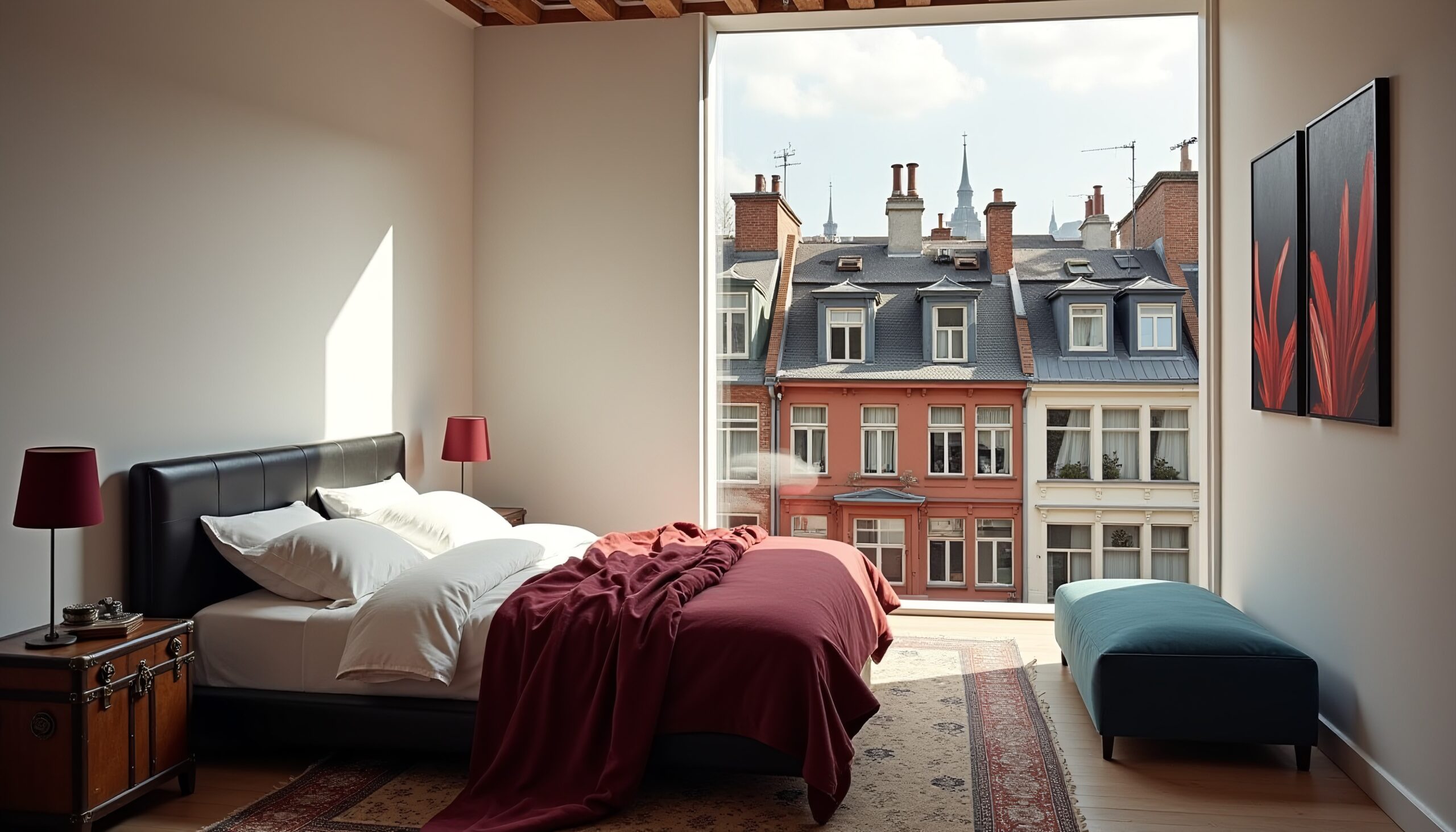 Cozy Bedroom with City View