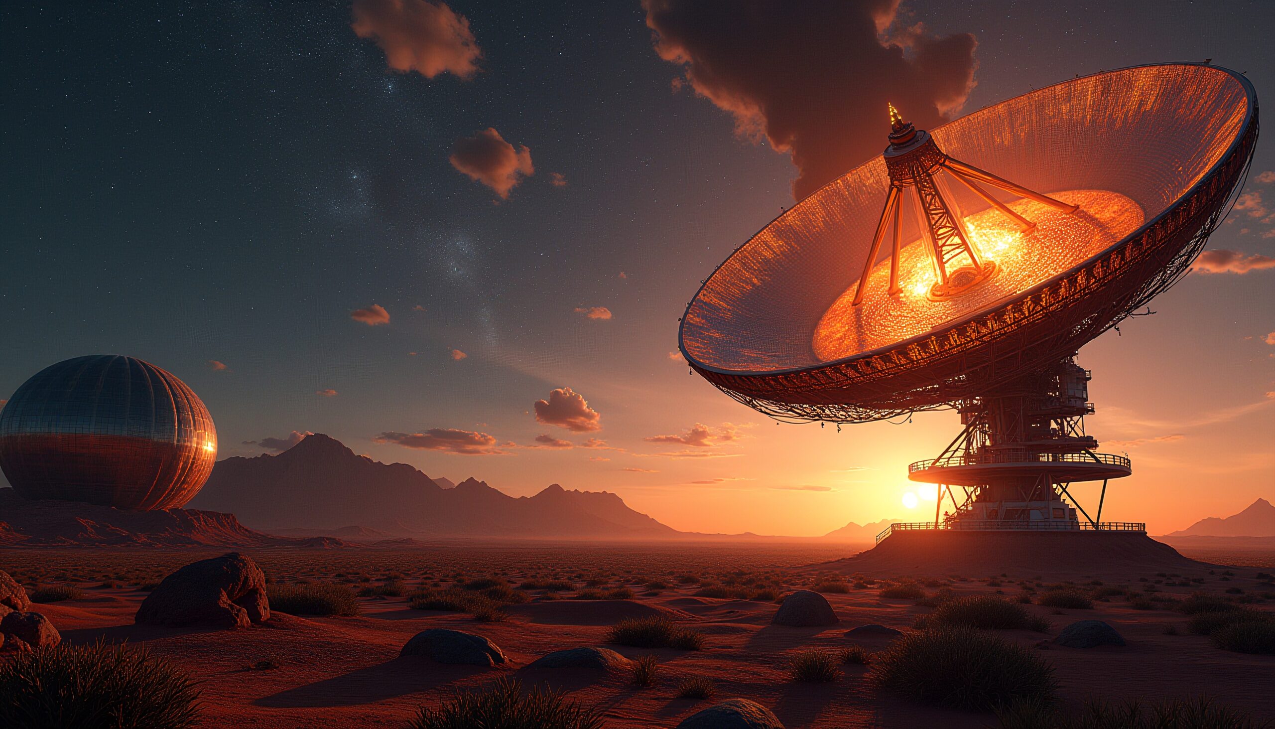 Desert Sunset with Satellite Dish