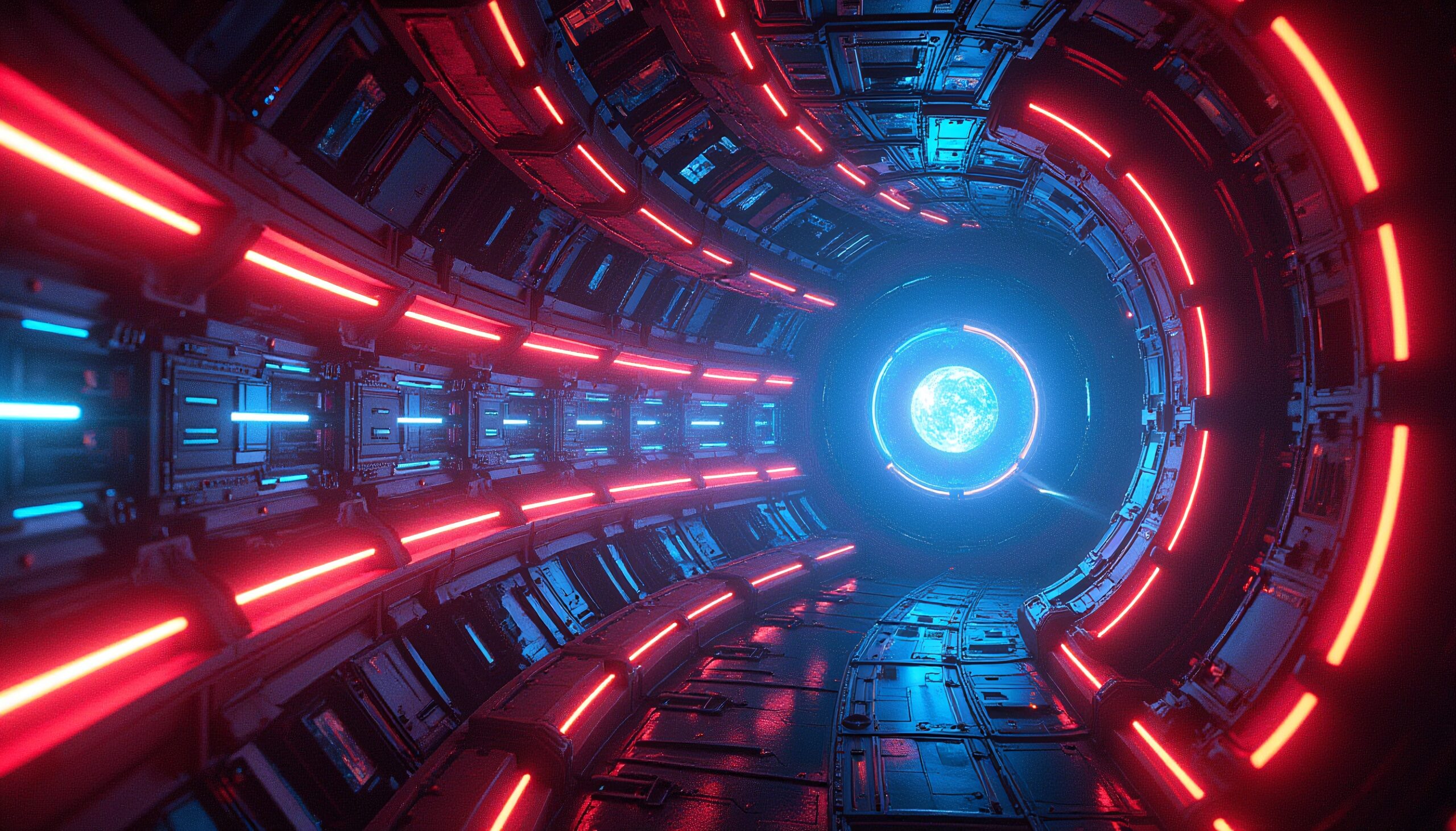 Futuristic Neon Glowing Space Tunnel