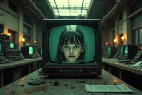Old television with girl's face displayed.