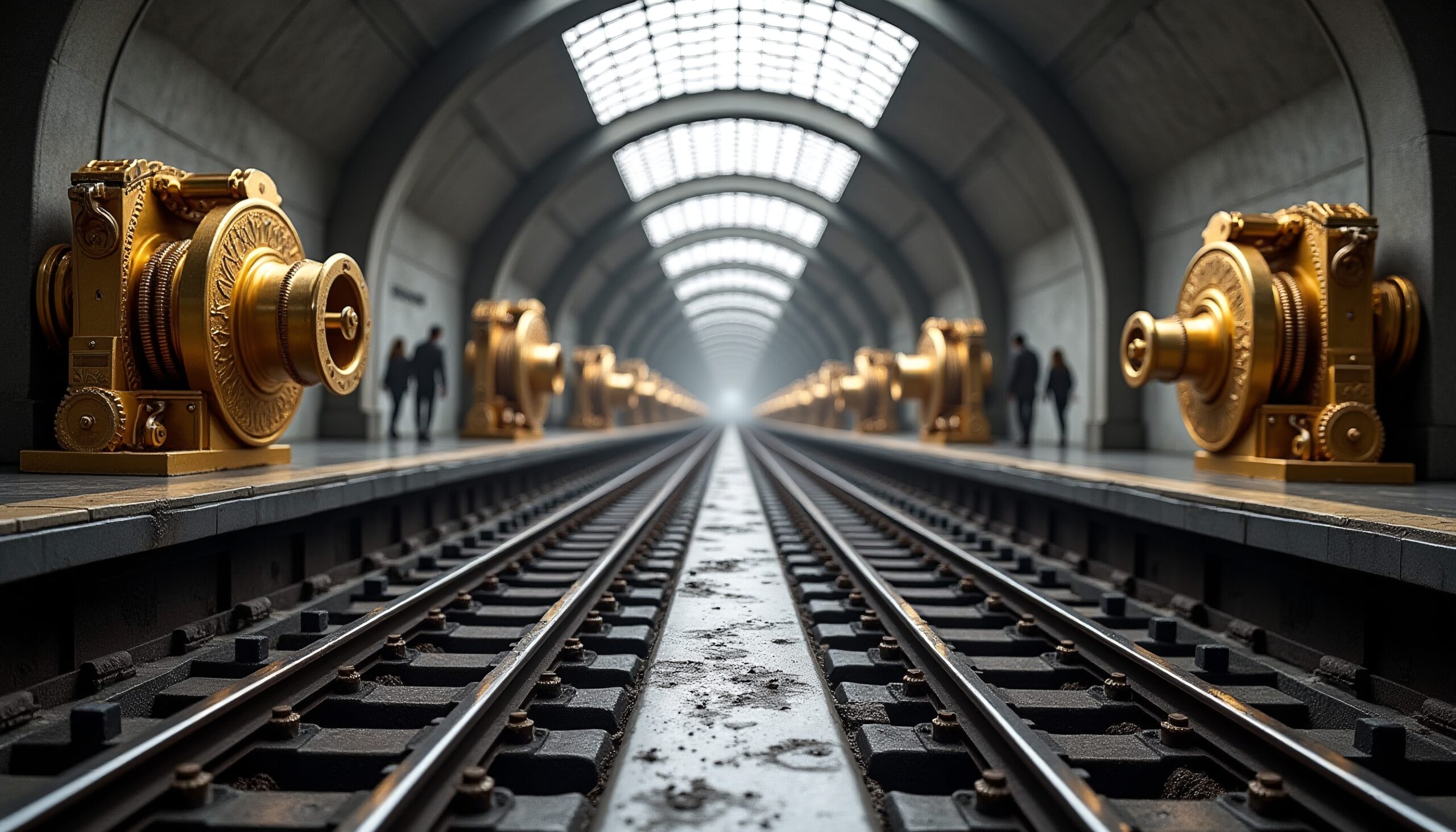 Golden Gears in Subway Tunnel