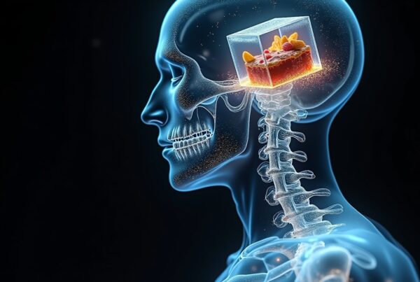 Illustration of a skull with cake symbolizing craving.