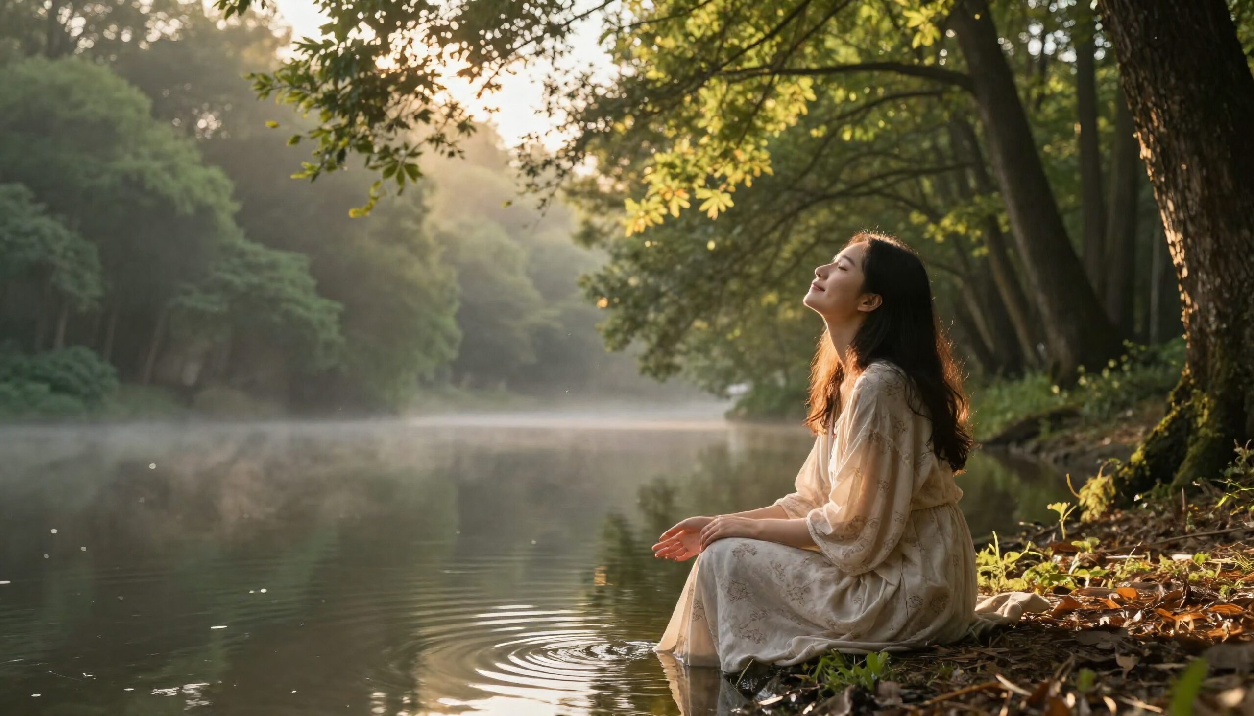 Peaceful Reflection By Calm Lake