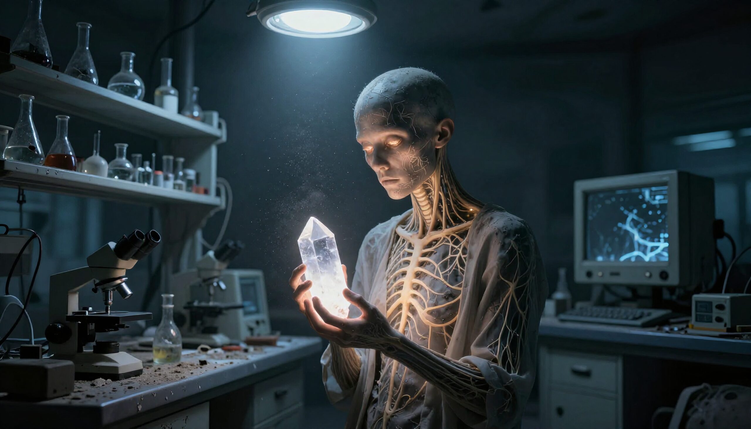 Futuristic Laboratory with Glowing Crystal