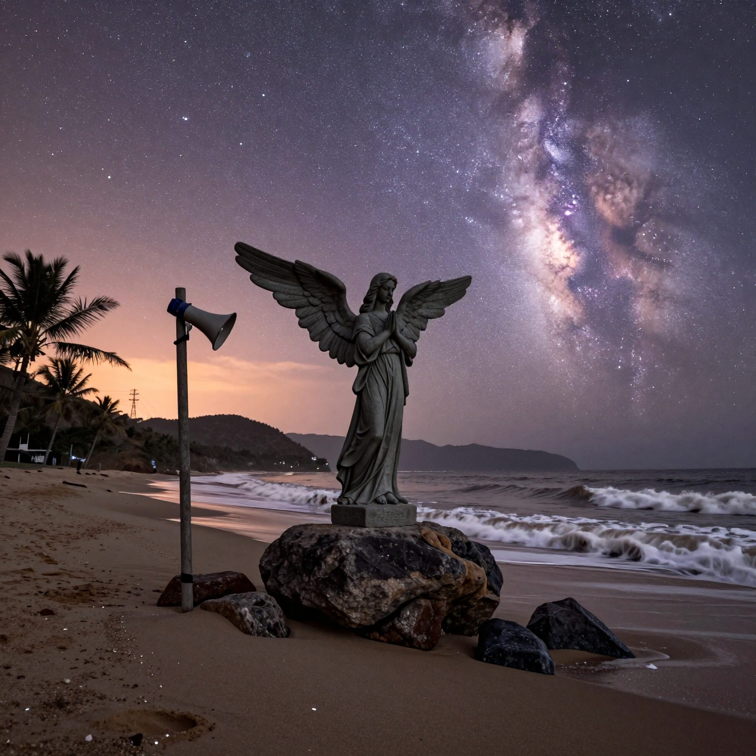 Angel Statue Under Starry Sky