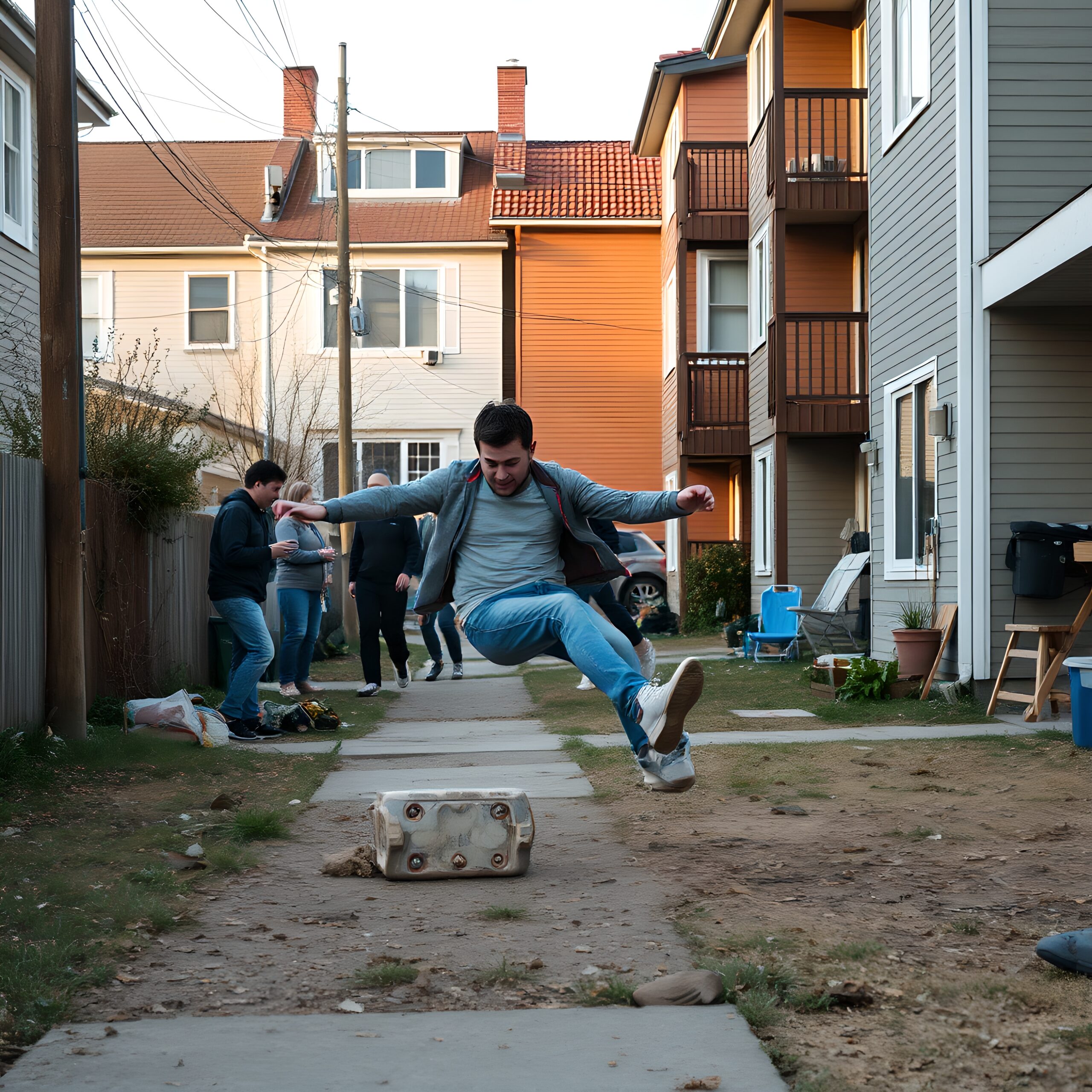Man Jumps Over Pathway Obstacle