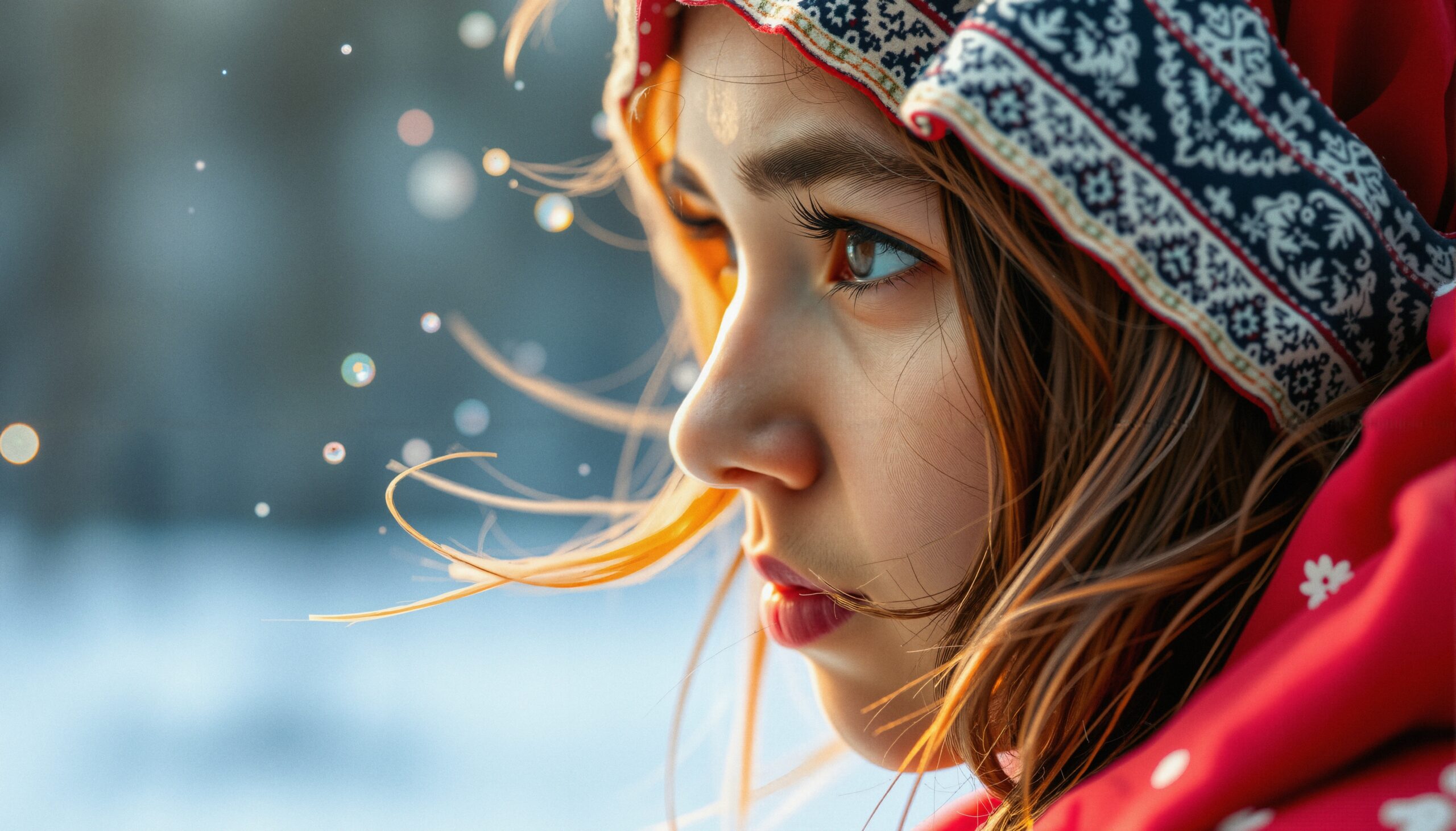 Girl in Traditional Red Scarf