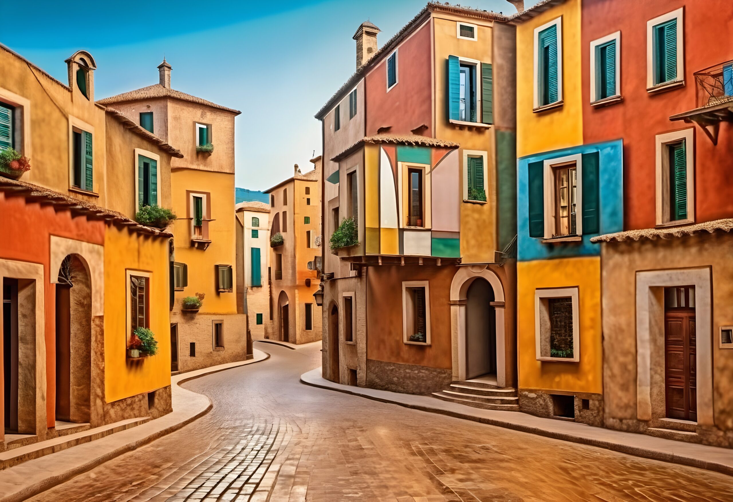 Vibrant European Village Street Scene
