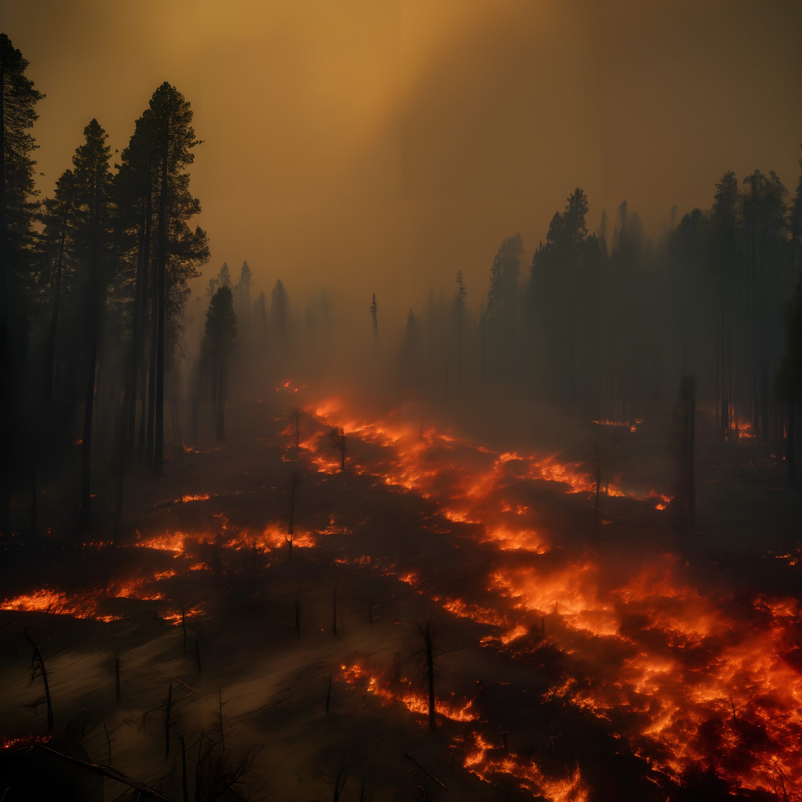 Raging Wildfire Consumes Dense Forest