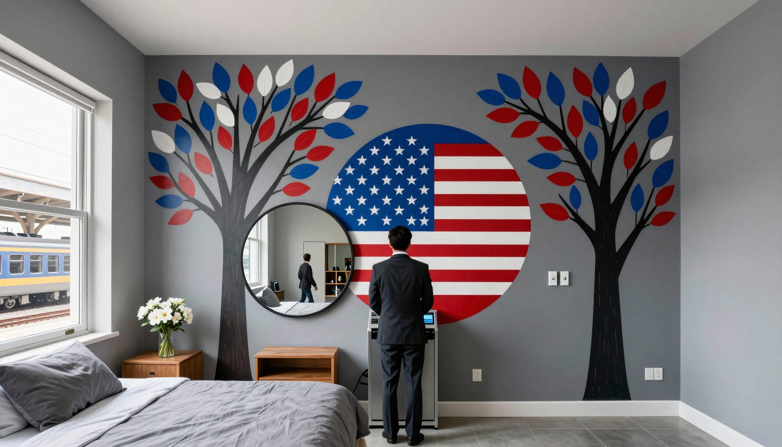 Patriotic Room with Flag Mural