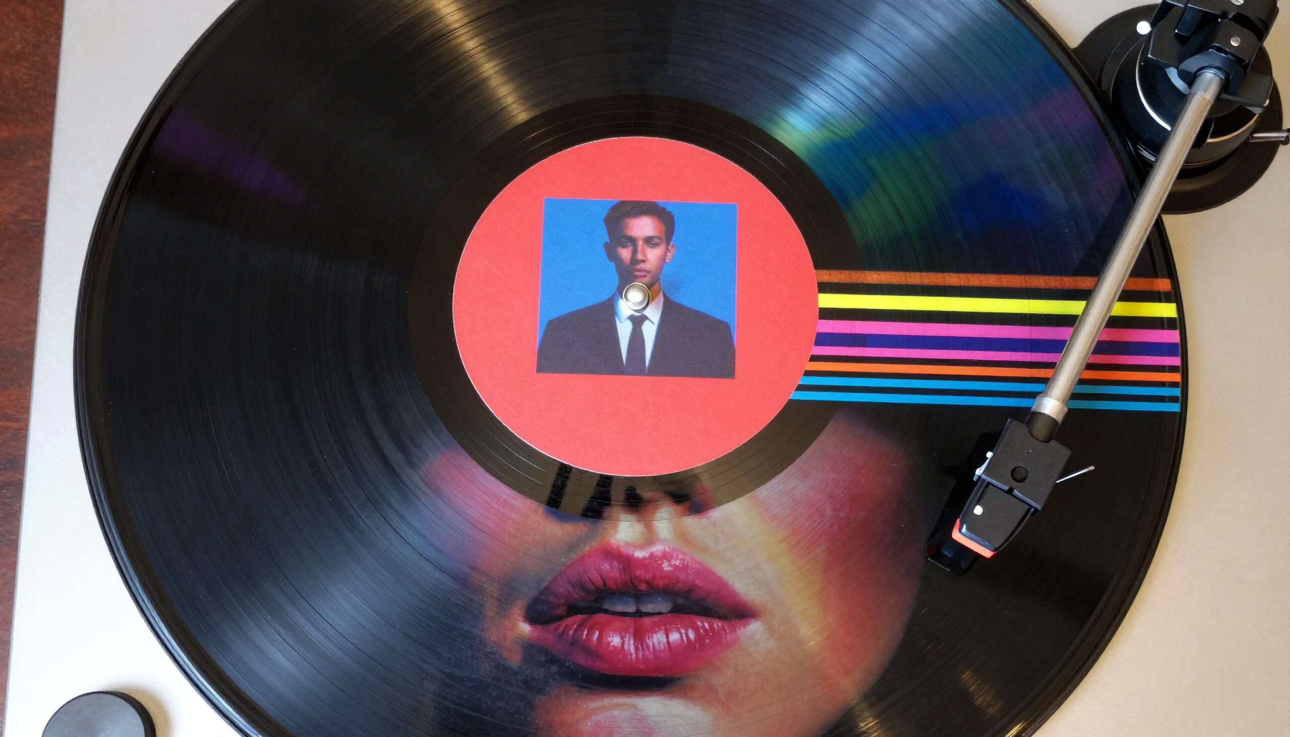 Colorful Vinyl Record On Turntable