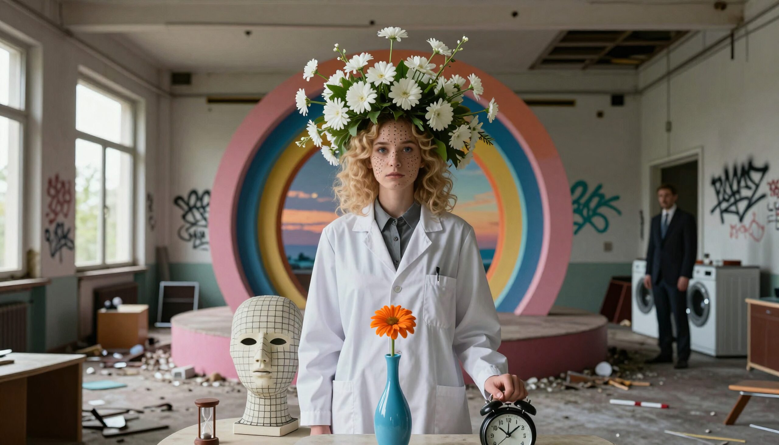 Surreal Art Room with Scientist