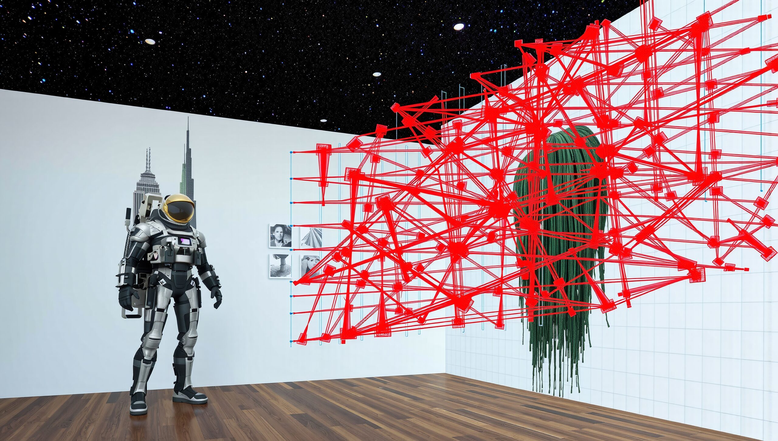 Futuristic Astronaut in Art Gallery