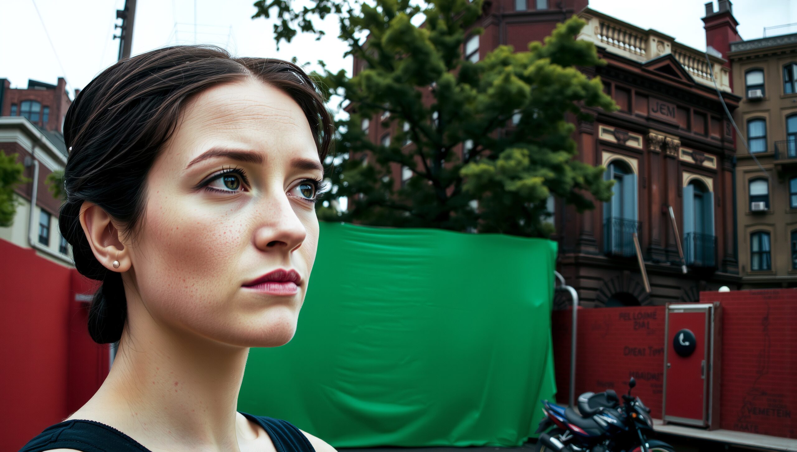 Street portrait with green screen