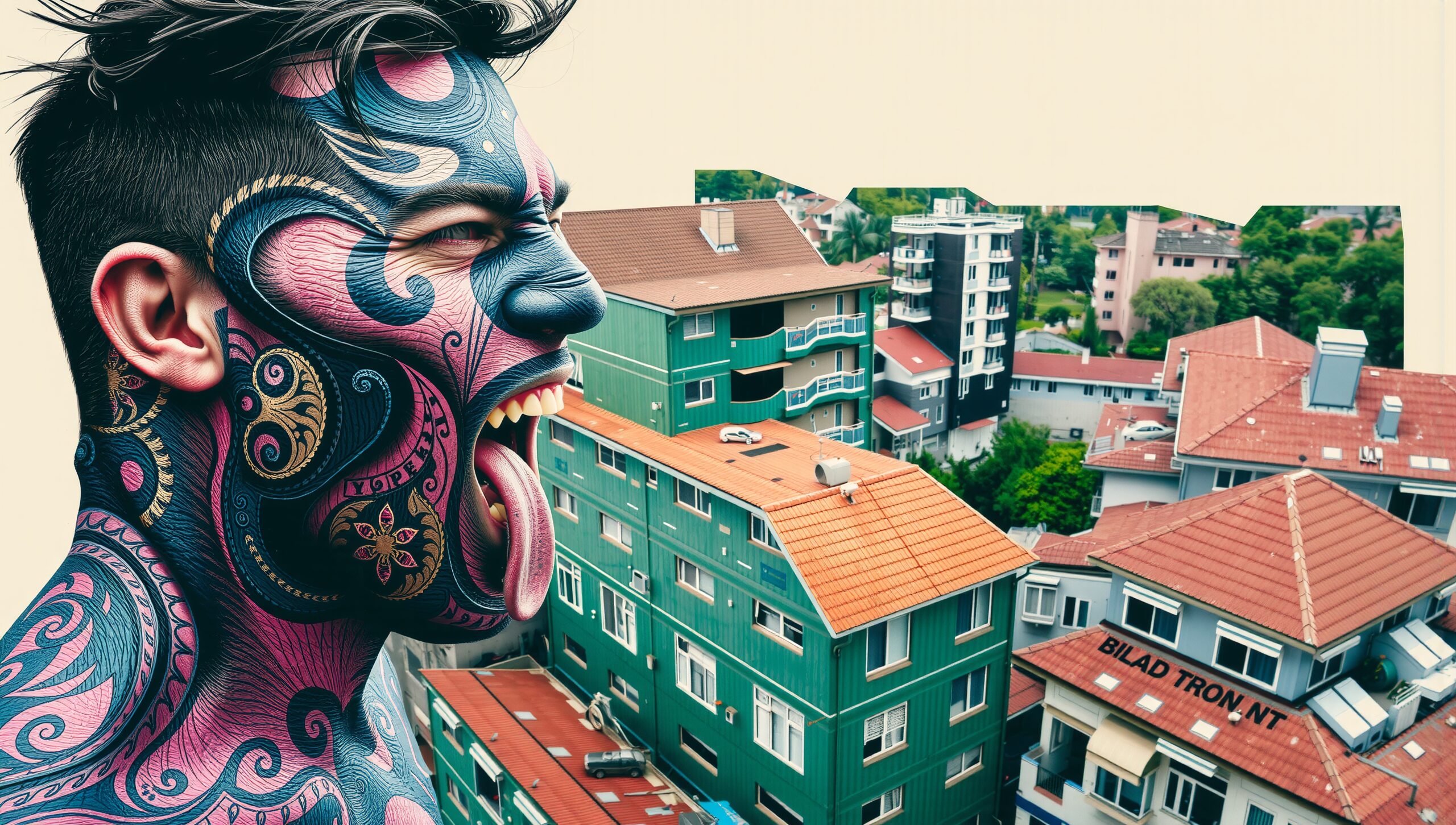 Tattooed Man Overlooking Cityscape