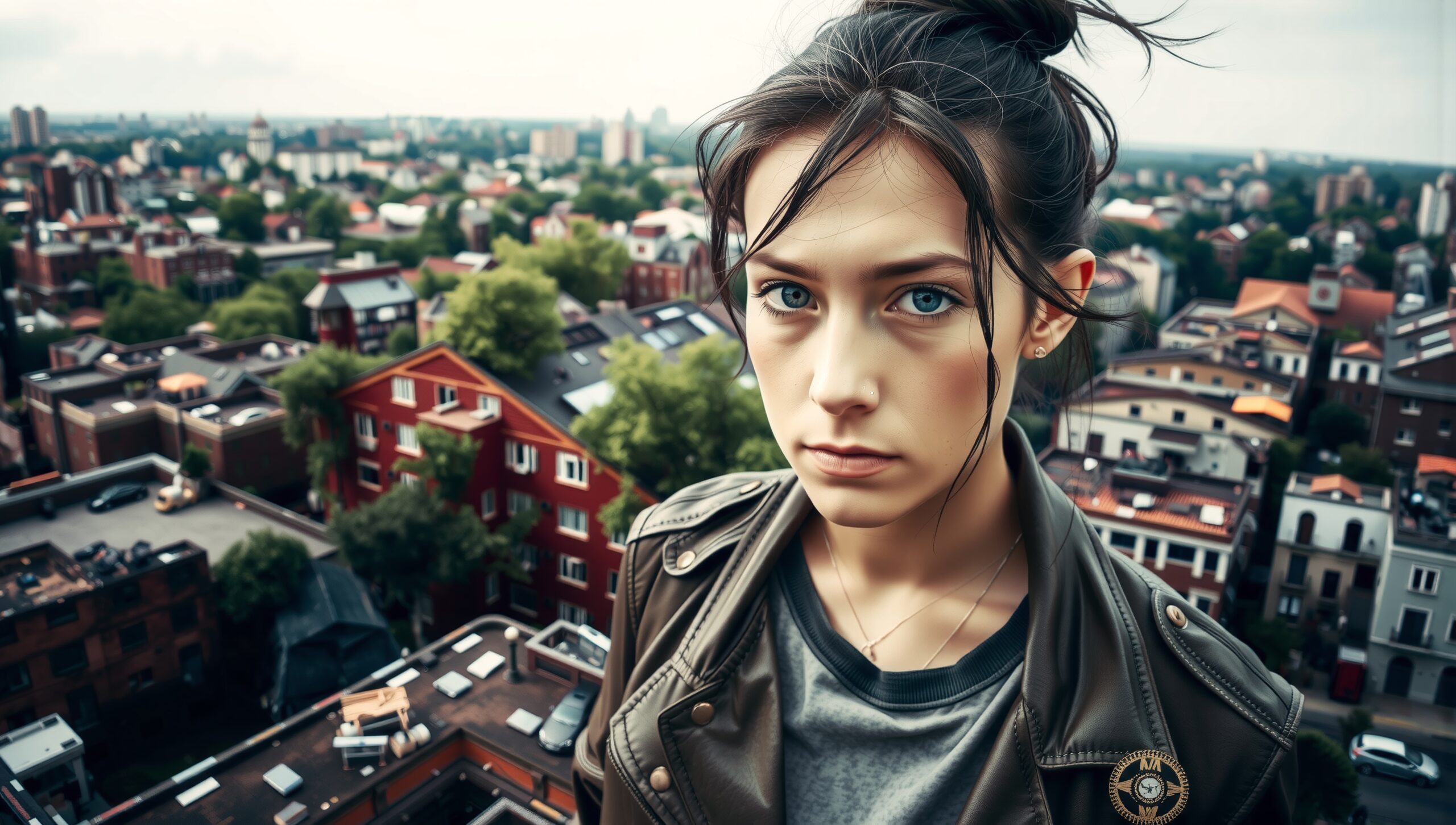 Young Woman Overlooking Scenic Cityscape