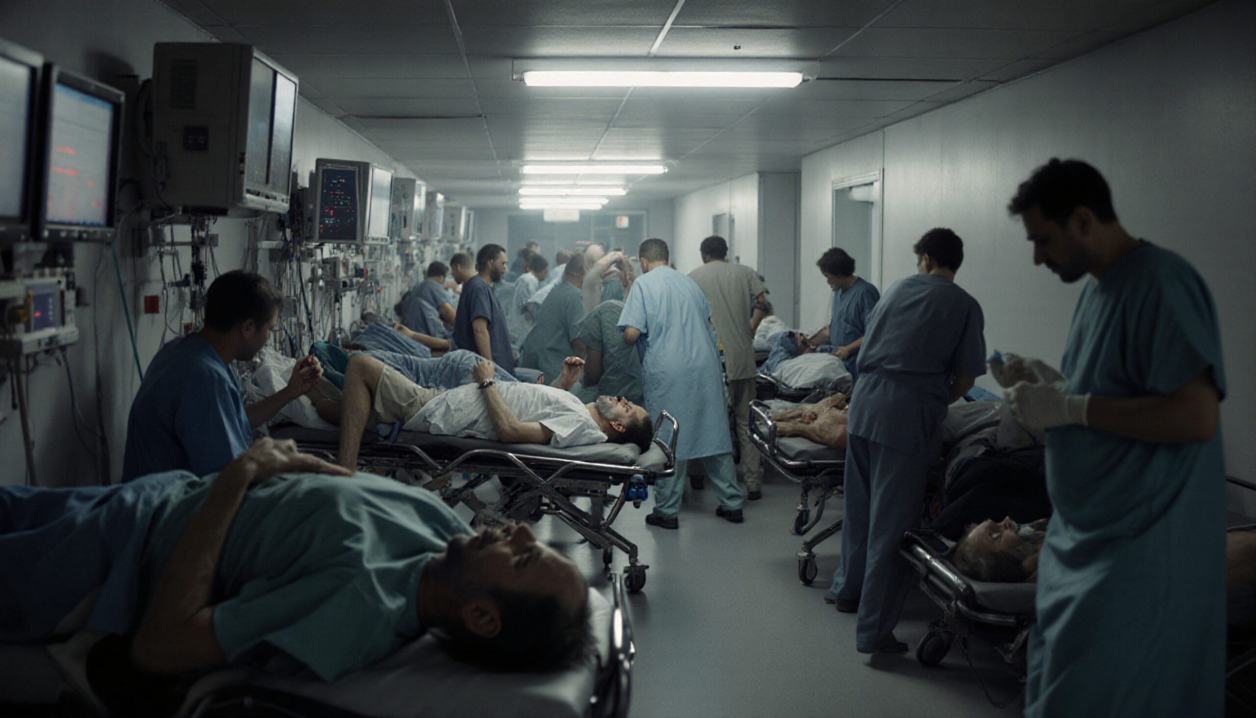 Crowded Hospital Emergency Corridor
