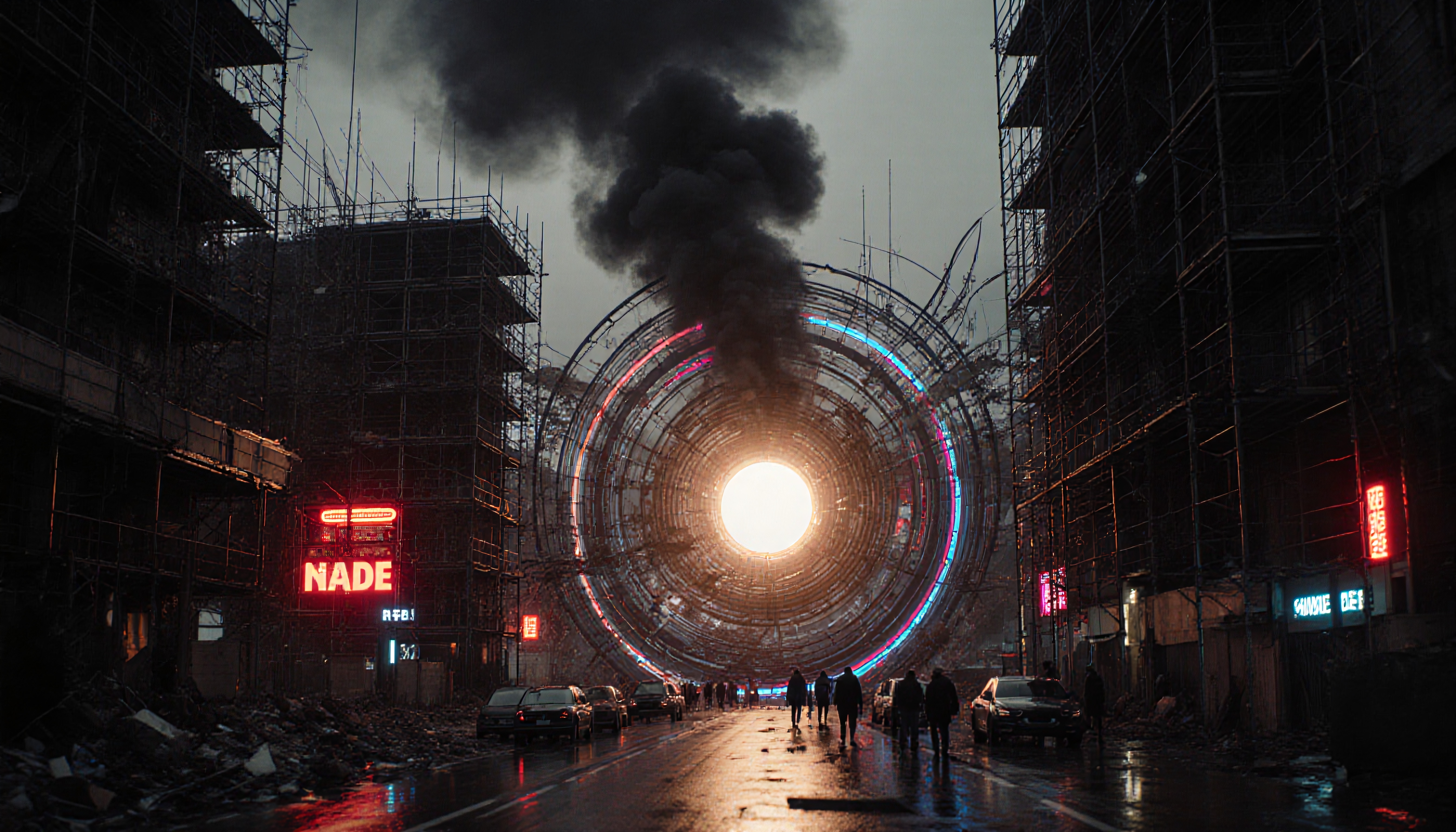 Dystopian Glow in Urban Landscape