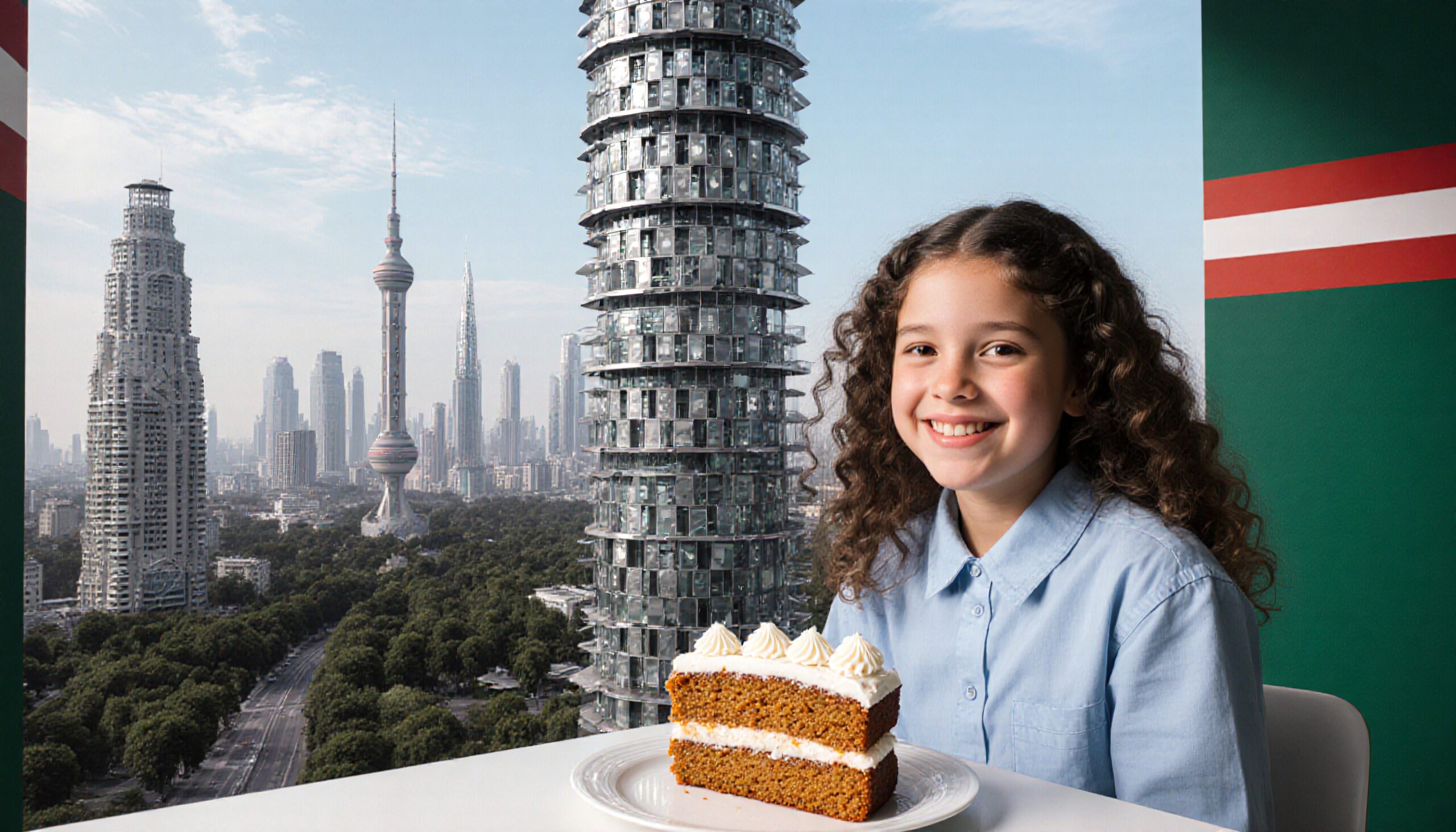 Smiling Girl And Modern Cityscape