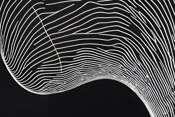 Abstract lines forming a complex, flowing pattern on a black background.