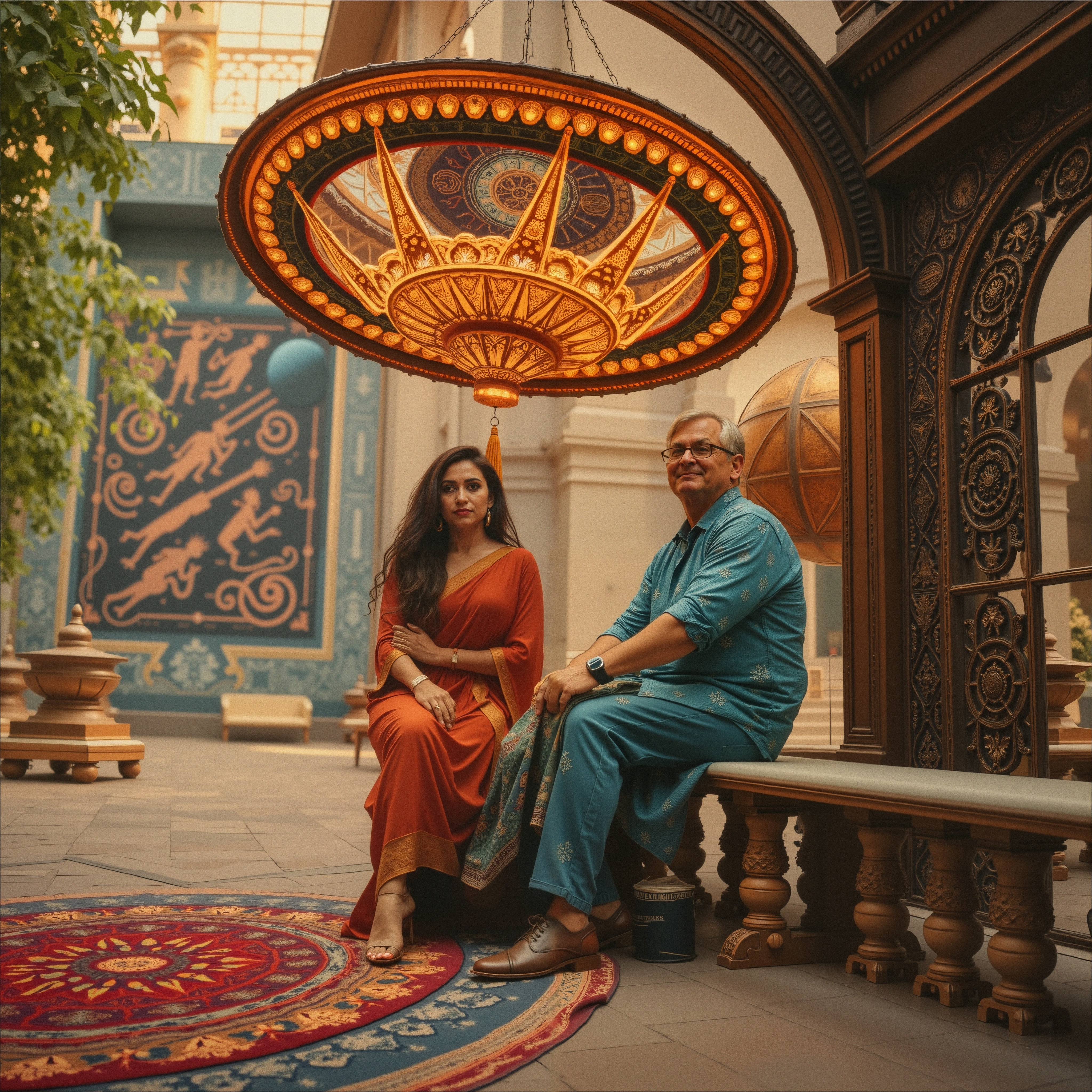 Elegant Couple Under Golden Chandelier