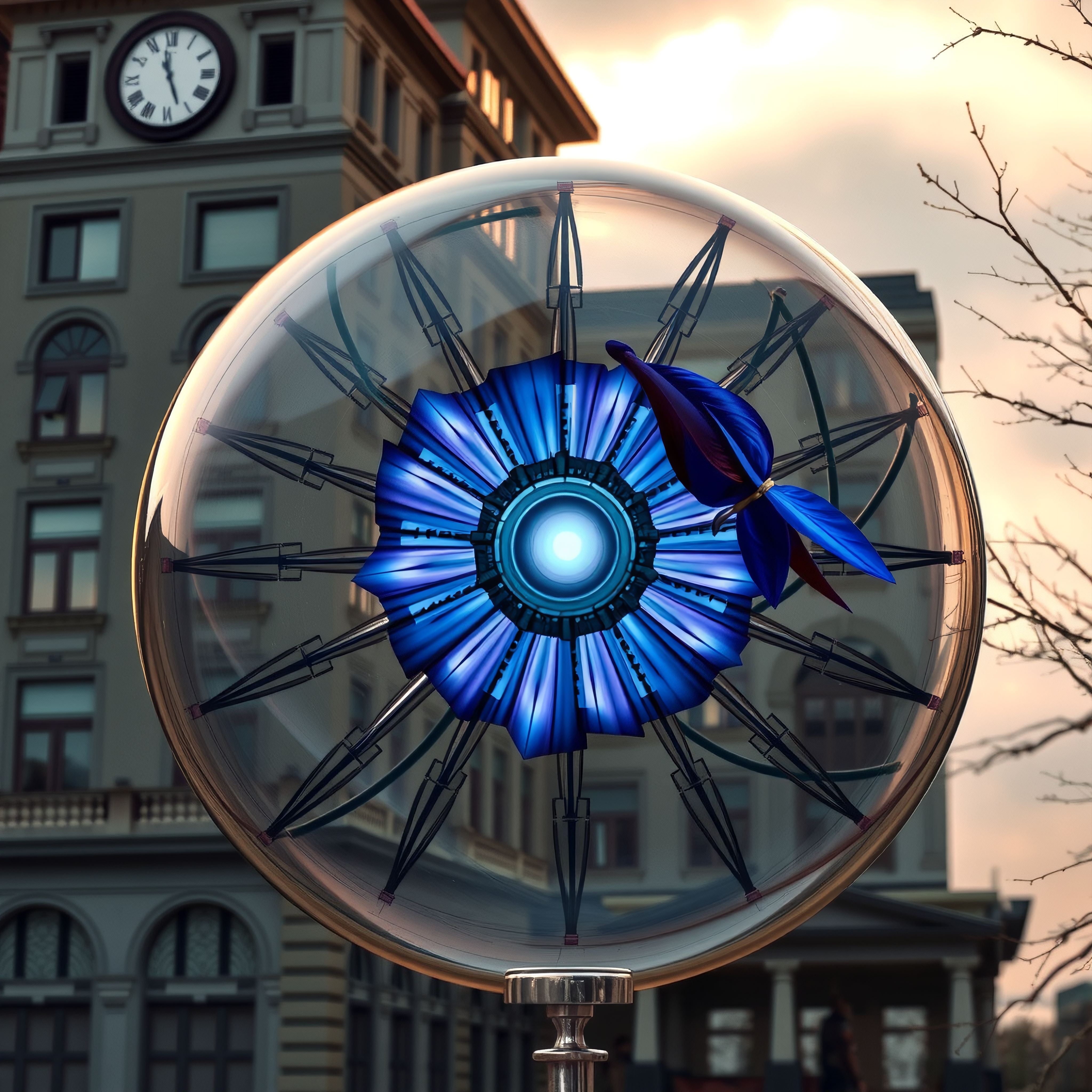 Futuristic Glass-Encased Flower Sculpture
