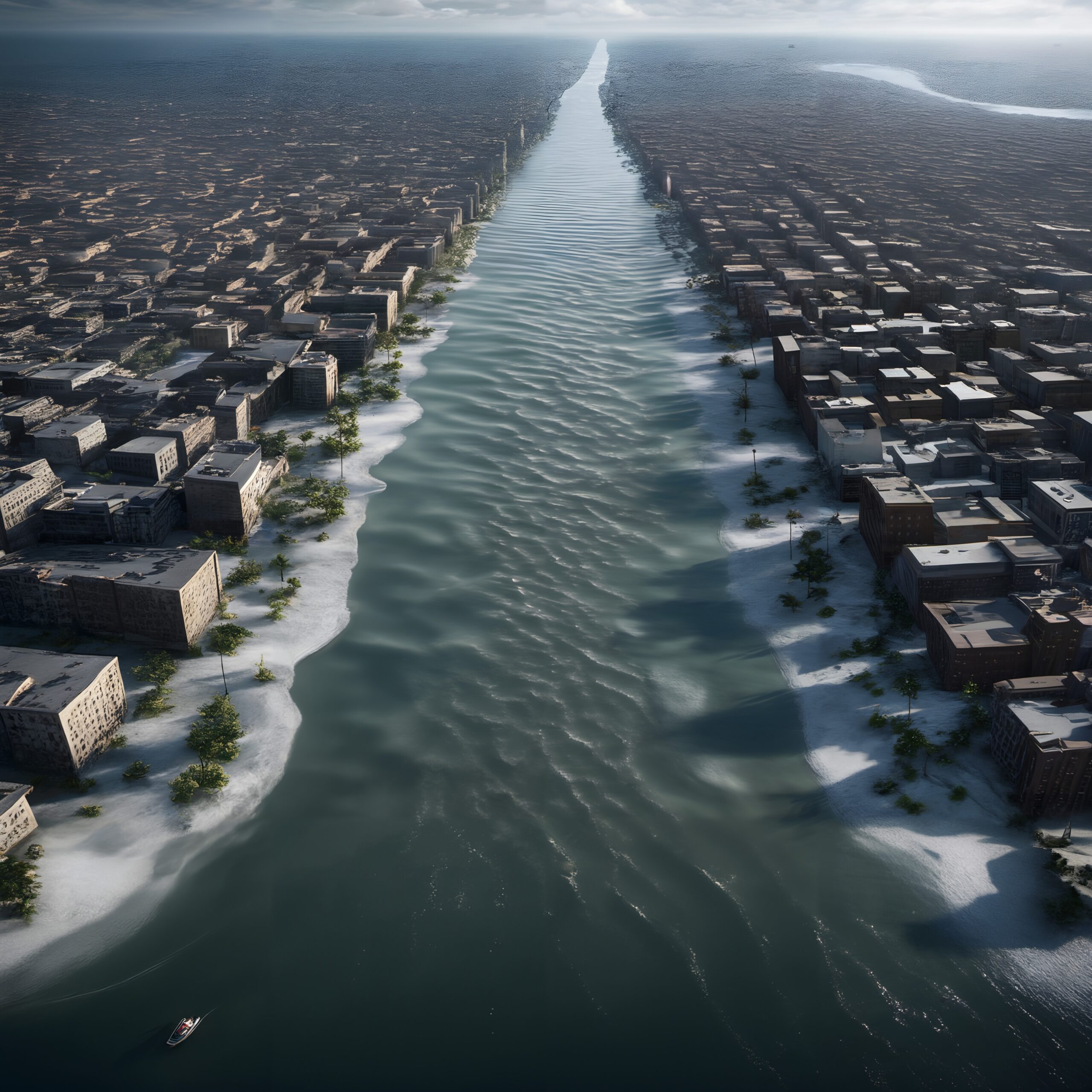 City Divided by Flooded River