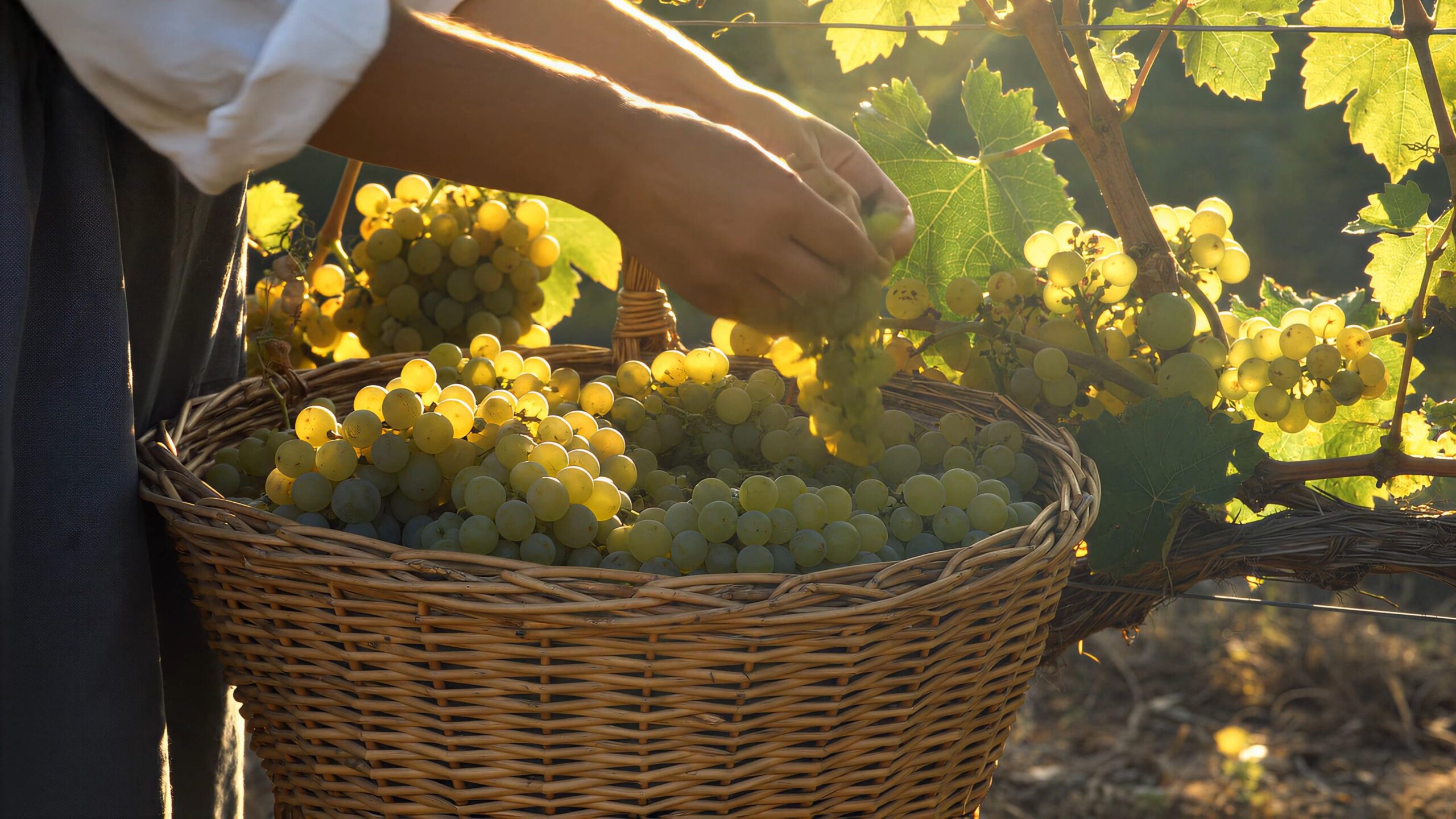 Harvesting Green Grapes in a Basket 4K Video