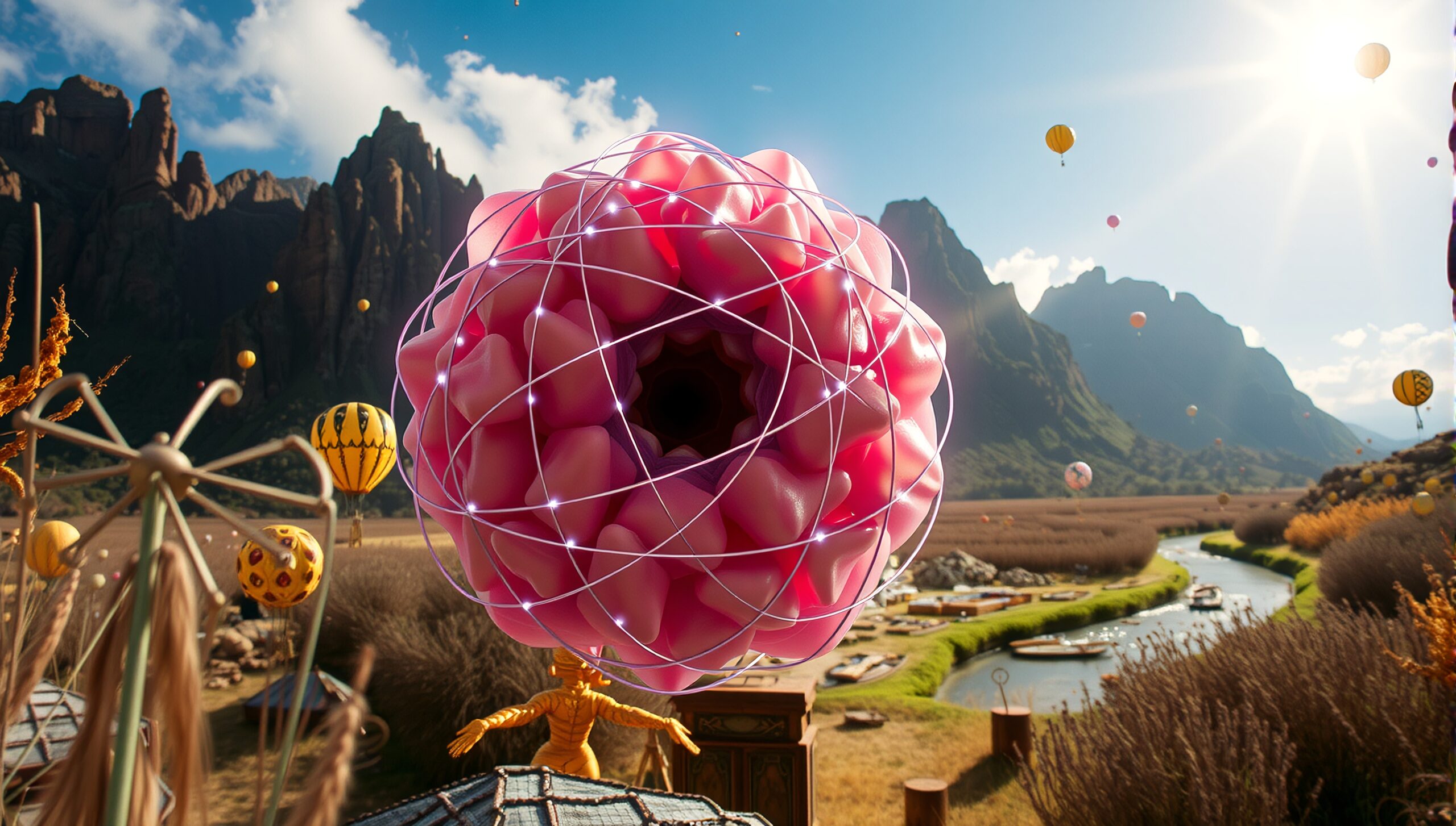 Surreal Fantasy Landscape with Balloons