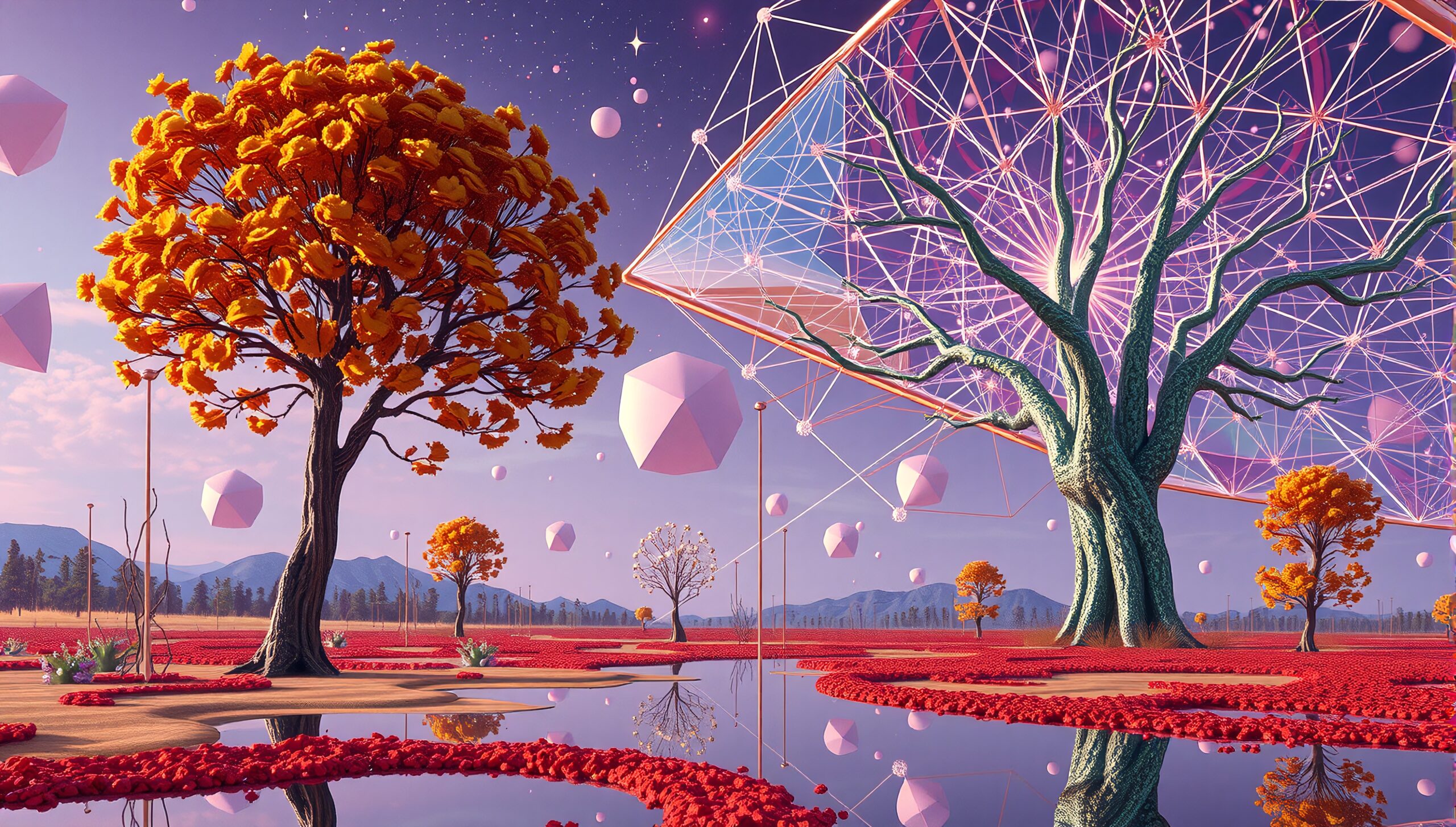 Dreamlike Landscape with Geometric Structures