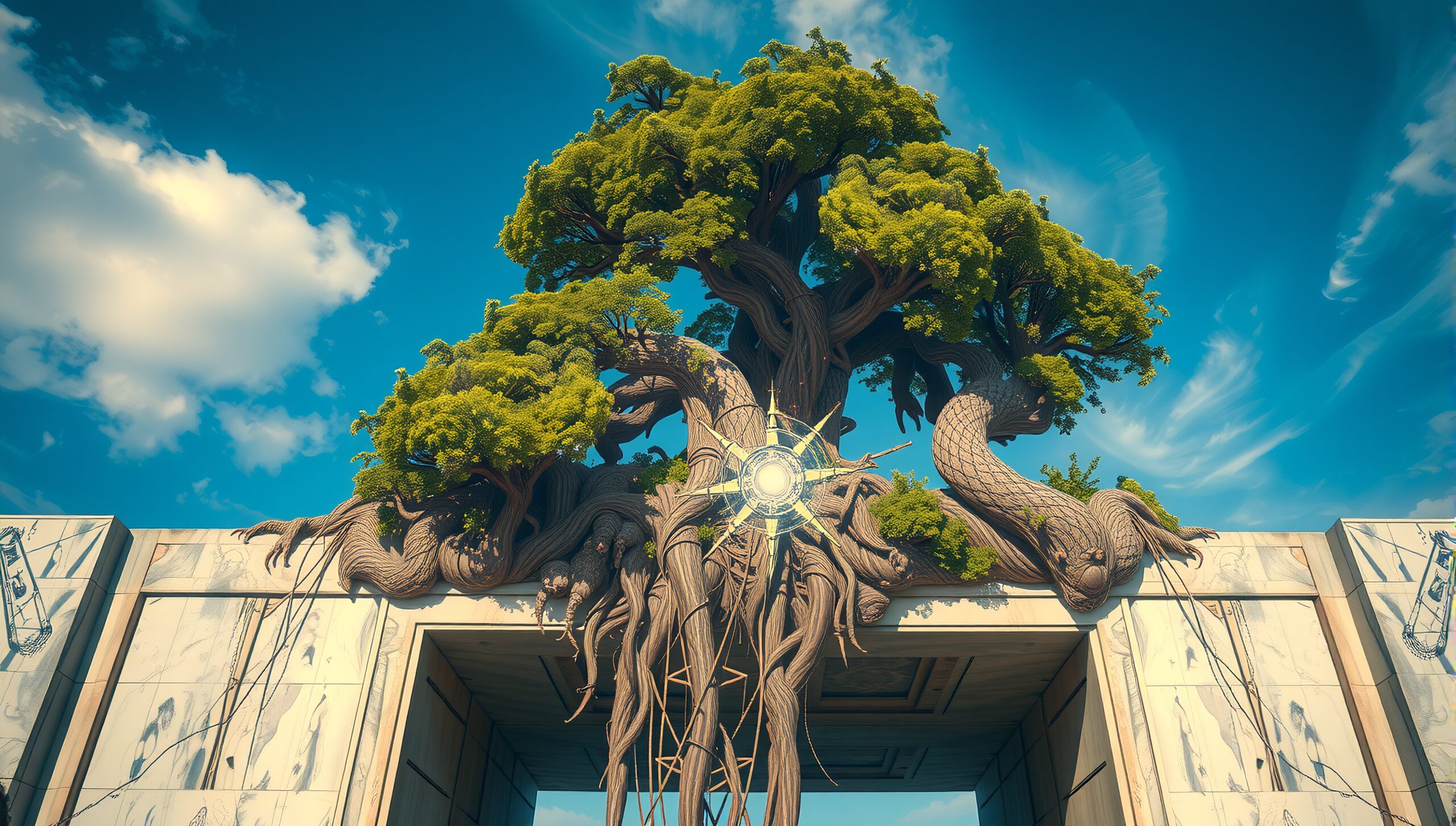 Majestic Tree Over Marble Structure