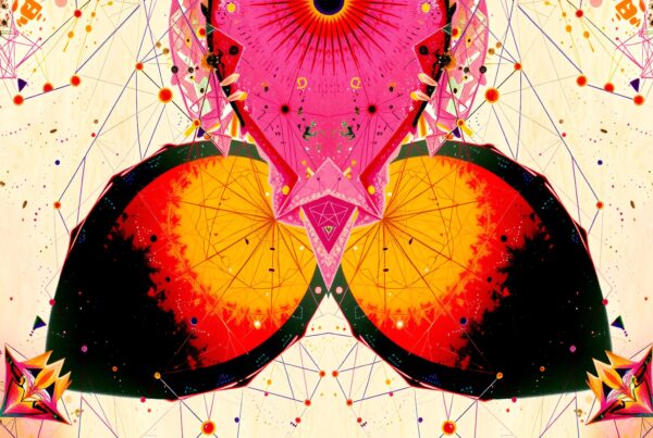 Vibrant abstract artwork with geometric symmetry.