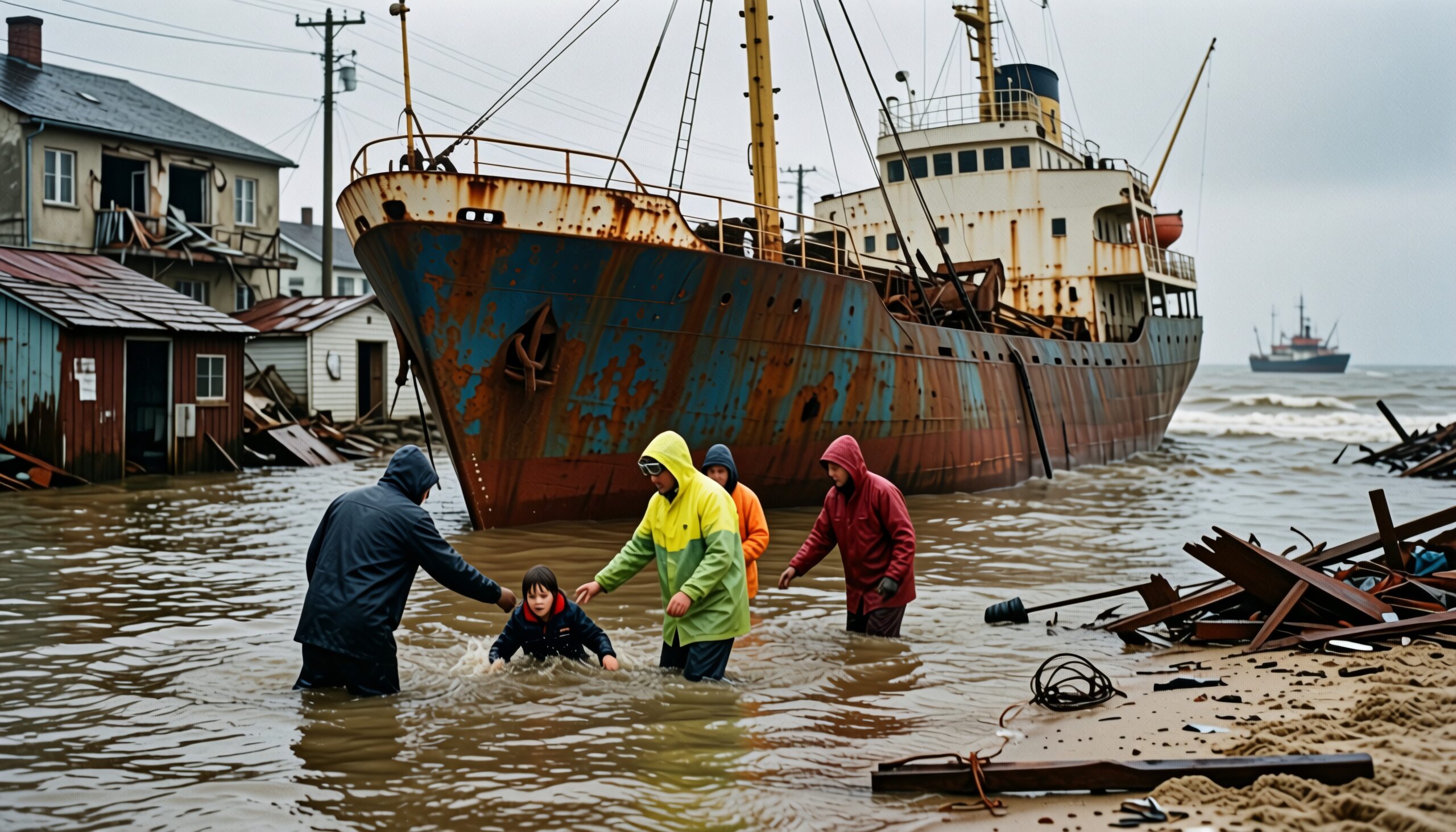 Stranded Ship in Floodwaters Drama