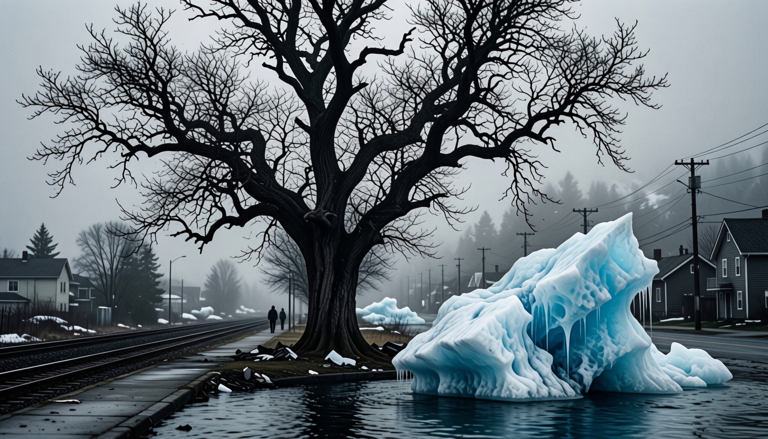 Winter Landscape with Ice Formation