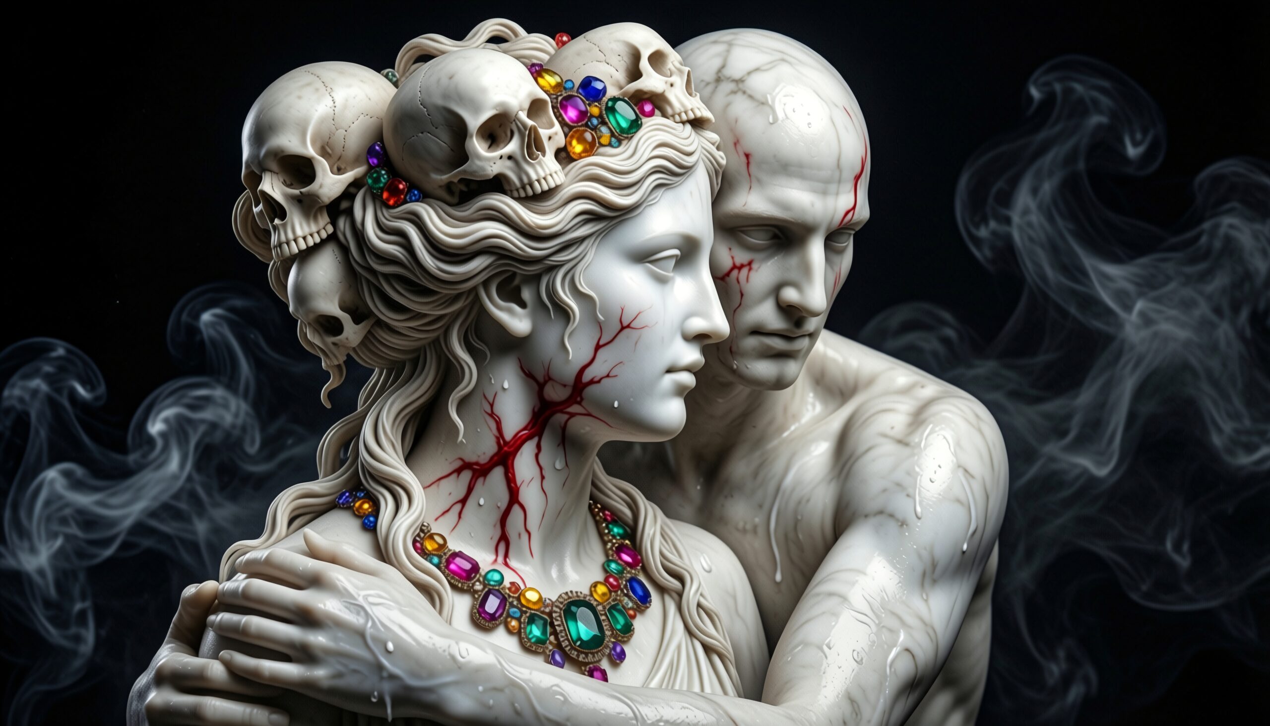 Ethereal Marble Figures Embrace