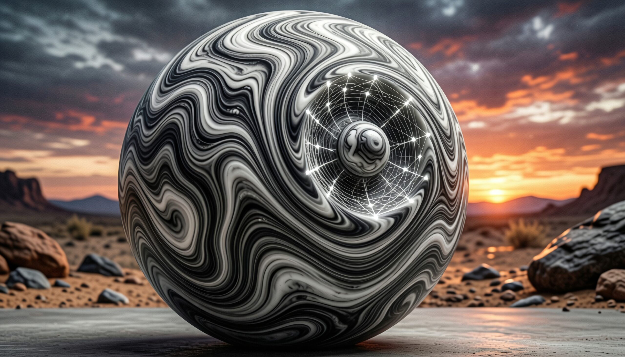 Futuristic Sphere in Desert Sunset