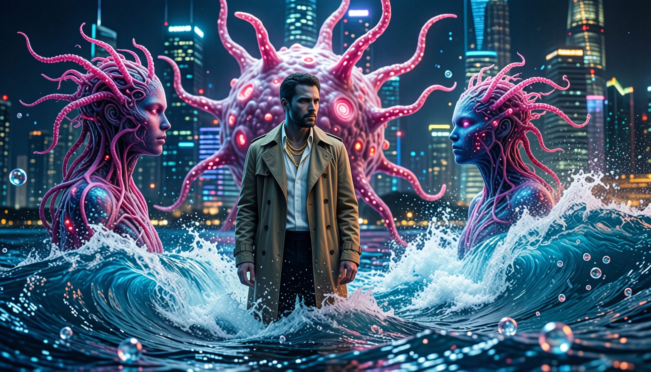 Alien Encounter Amid City Waves