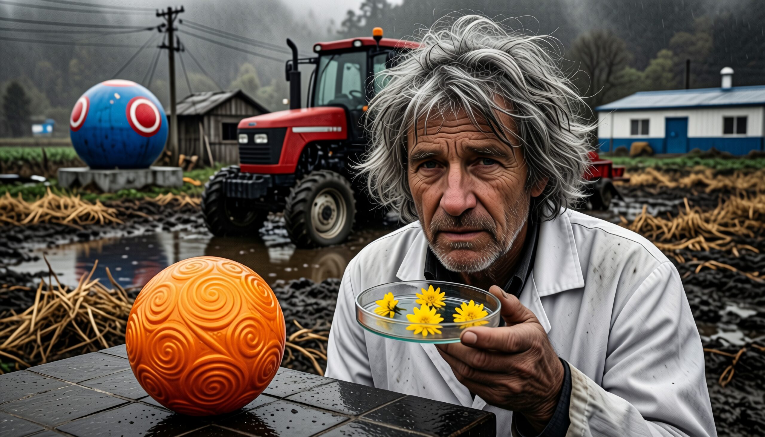 Mysterious Scene with Colorful Spheres